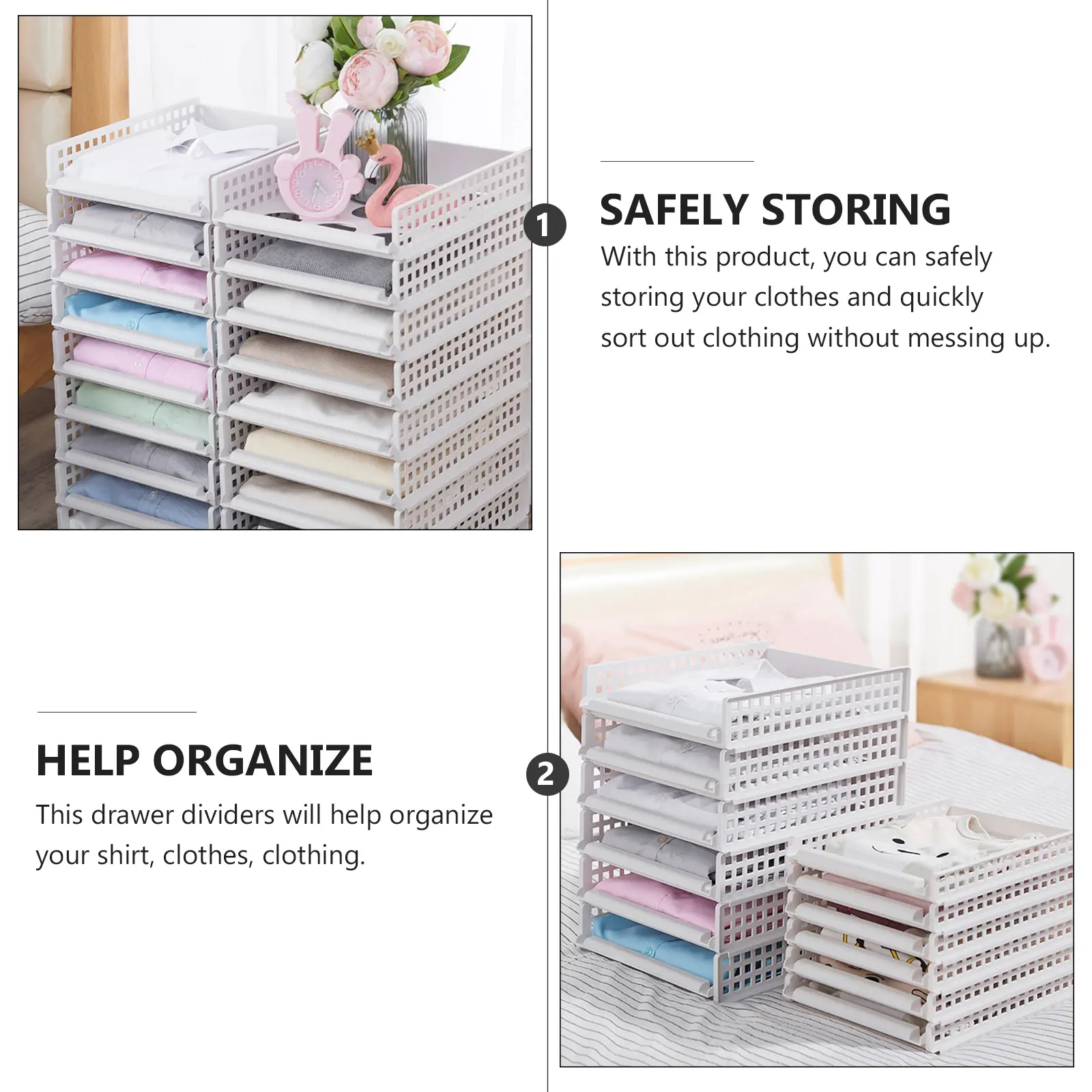 2Pcs Plastic Storage Bins Closet ganizer White Cover Shelf Dividers Clothes Rack Stacking Bin Home Wardrobe Solutions