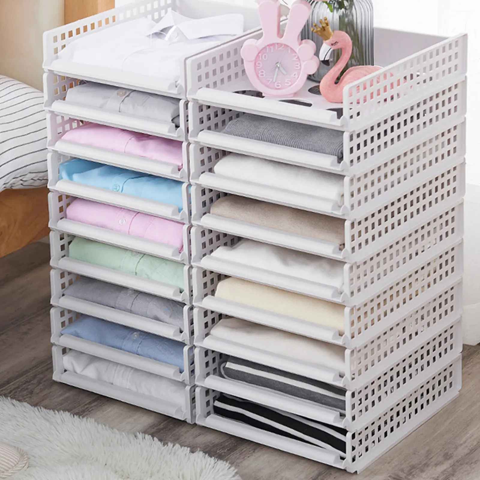 2Pcs Plastic Storage Bins Closet ganizer White Cover Shelf Dividers Clothes Rack Stacking Bin Home Wardrobe Solutions