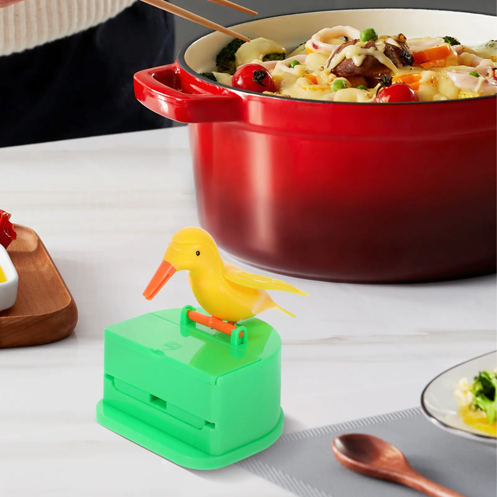 Smart Toothpick Box Fun Funny Automatic Holder Pop up Dispenser Desktop Bird Household Green Background Yellow Bird Simple
