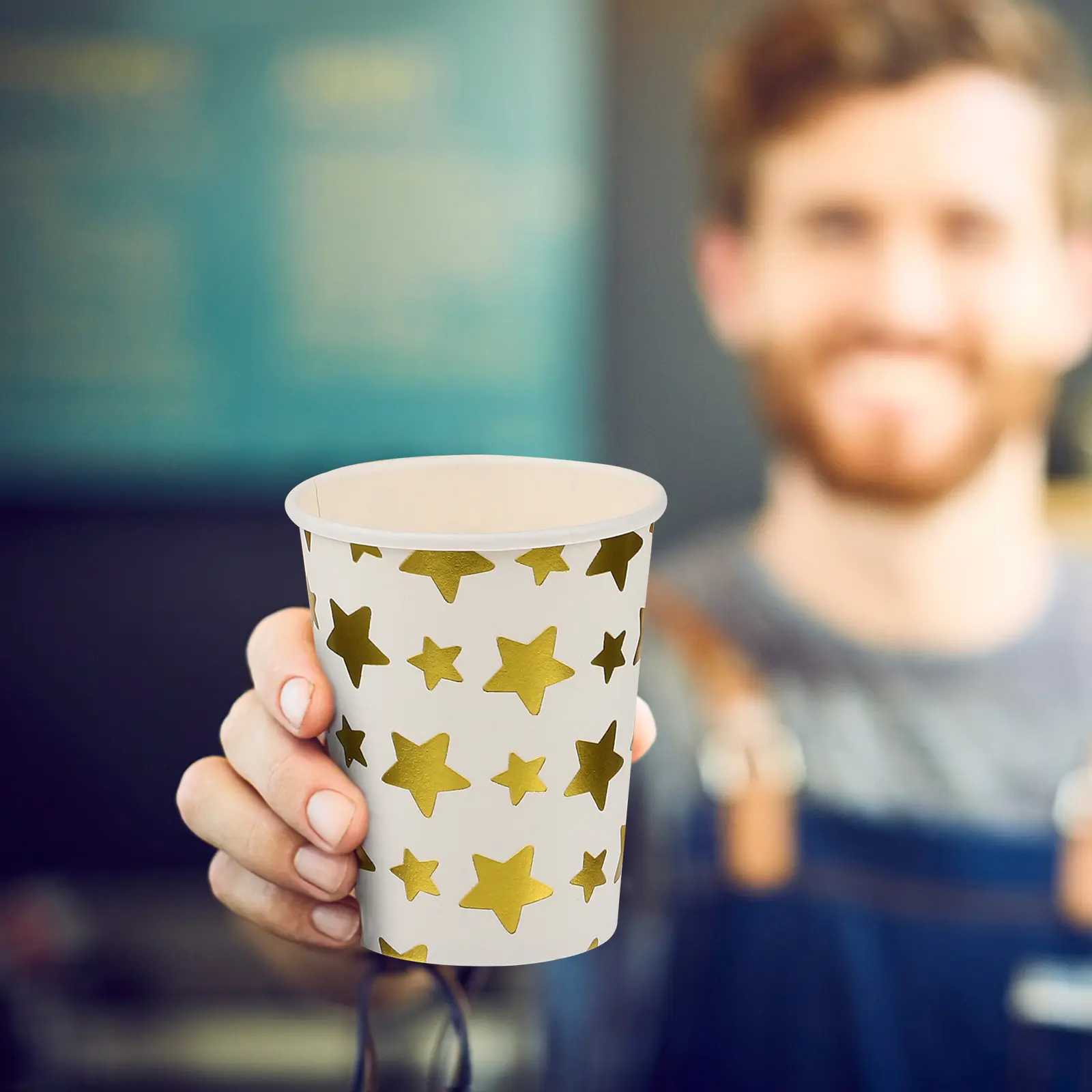 100 Pcs Golden Star Paper Cups Disposable Party Drink Coffee Thick Anti Heat Cold Resistant Kitchen Bar Supplies