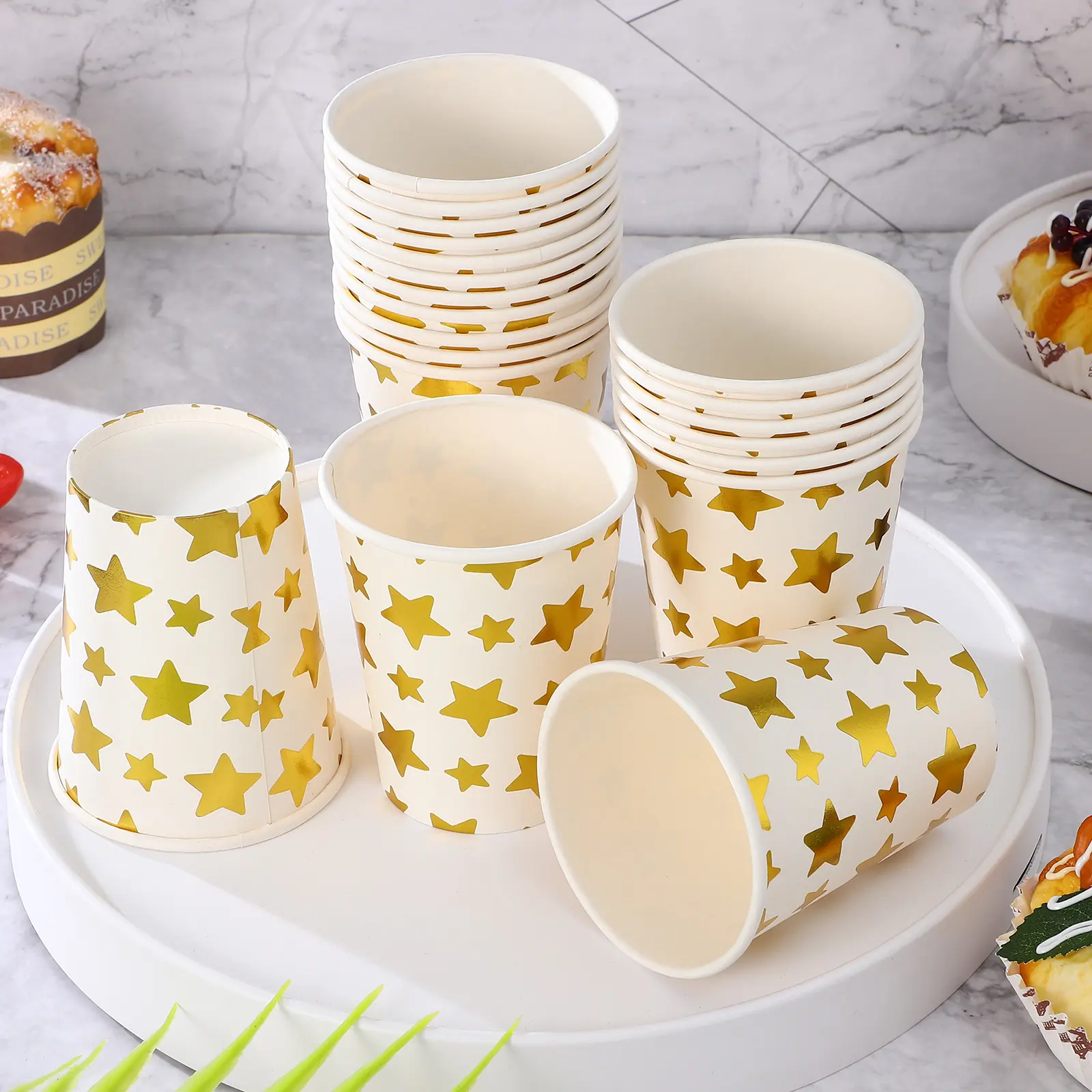 100 Pcs Golden Star Paper Cups Disposable Party Drink Coffee Thick Anti Heat Cold Resistant Kitchen Bar Supplies