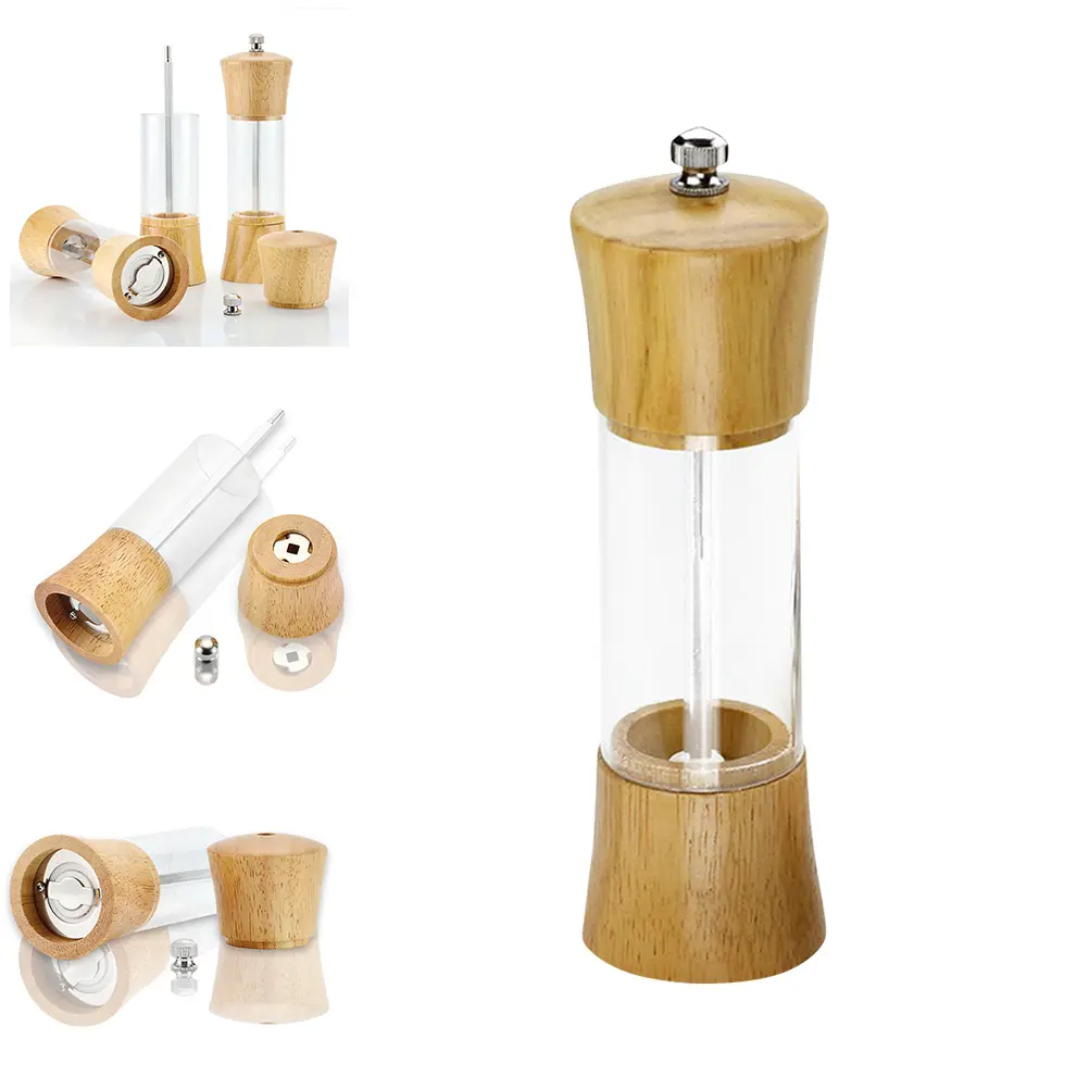 Oak Acrylic Pepper Handheld Manual Precision Mechanism Clear Pepper Cruchser for Pepper Cumin Aniseed