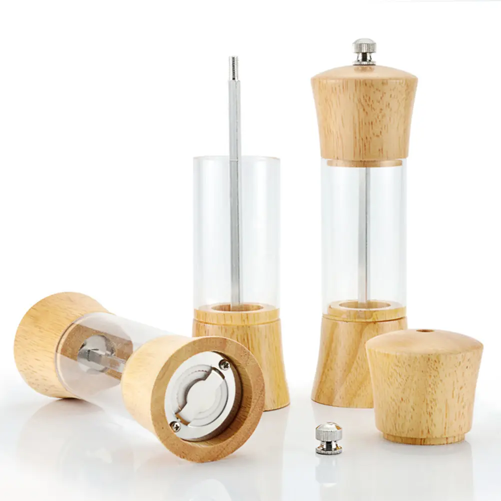 Oak Acrylic Pepper Handheld Manual Precision Mechanism Clear Pepper Cruchser for Pepper Cumin Aniseed