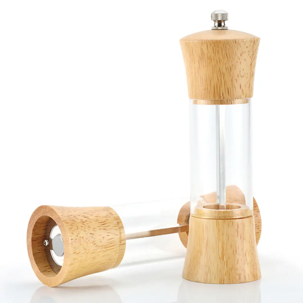 Oak Acrylic Pepper Handheld Manual Precision Mechanism Clear Pepper Cruchser for Pepper Cumin Aniseed