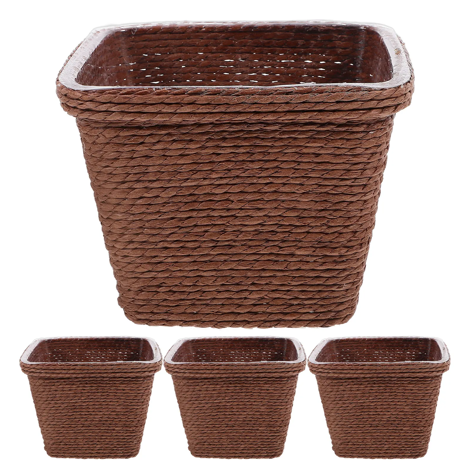 4pcs Mini Desktop Storage Basket Paper Rope Woven Baskets for Small Items Artificial Flowers Home Decor Easy Clean