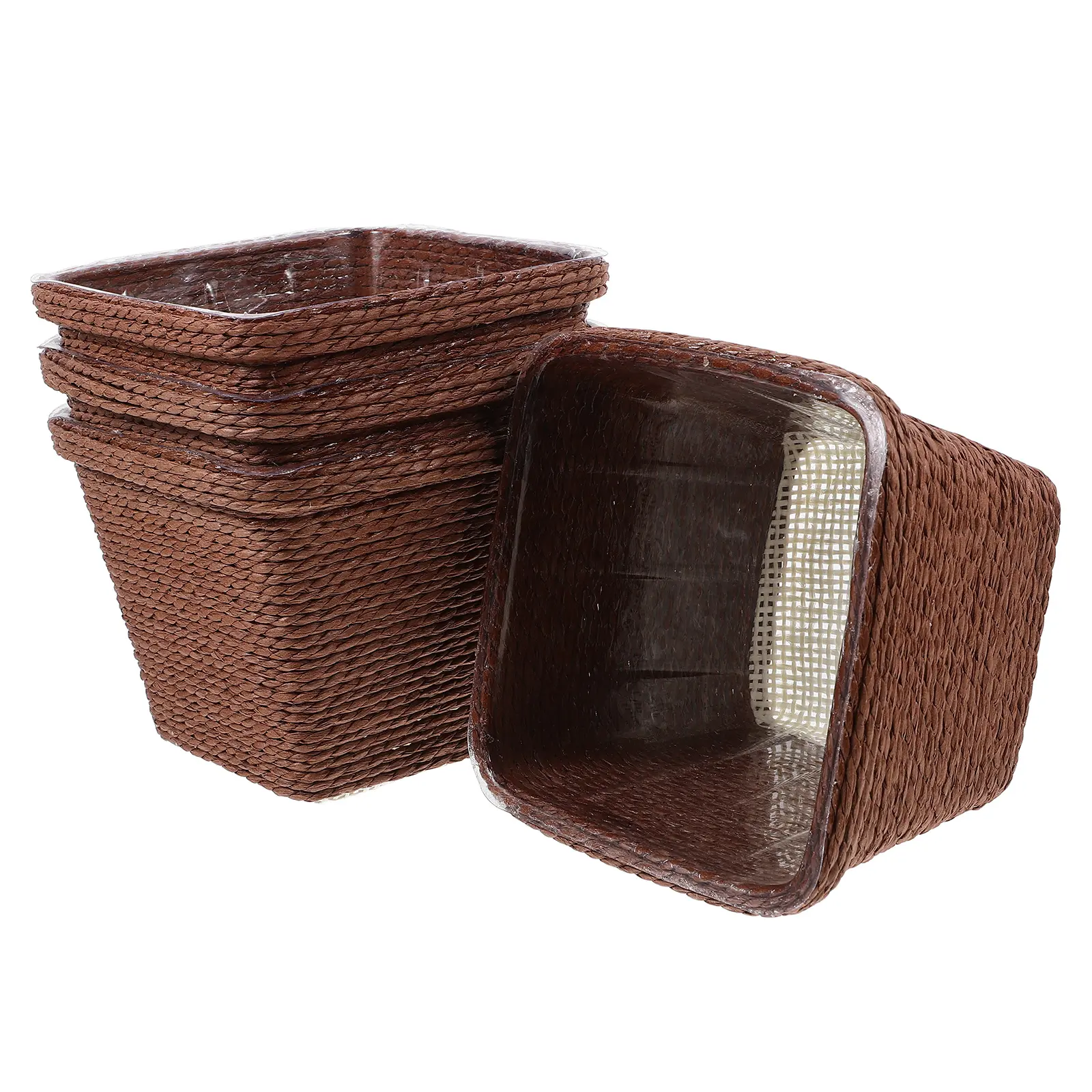 4pcs Mini Desktop Storage Basket Paper Rope Woven Baskets for Small Items Artificial Flowers Home Decor Easy Clean