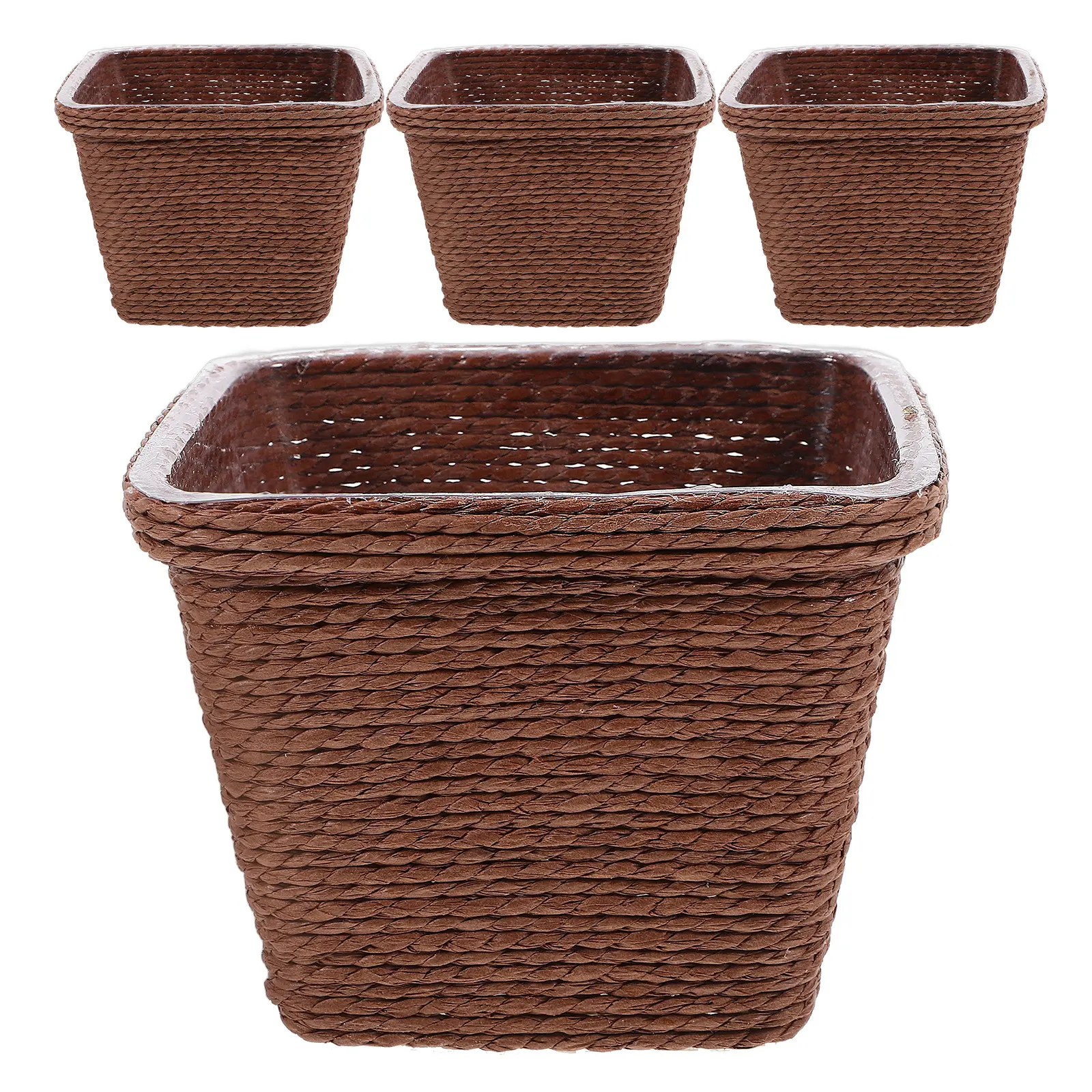 4pcs Mini Desktop Storage Basket Paper Rope Woven Baskets for Small Items Artificial Flowers Home Decor Easy Clean