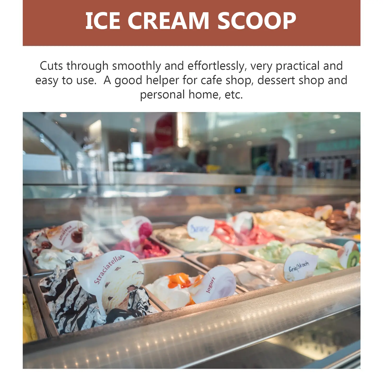 Scoop Stainless Steel Kitchen Utensil Ergonomic Anti-Slip Handle Anti-Rust Smooth Cutting Modern Design for Cafe Dessert