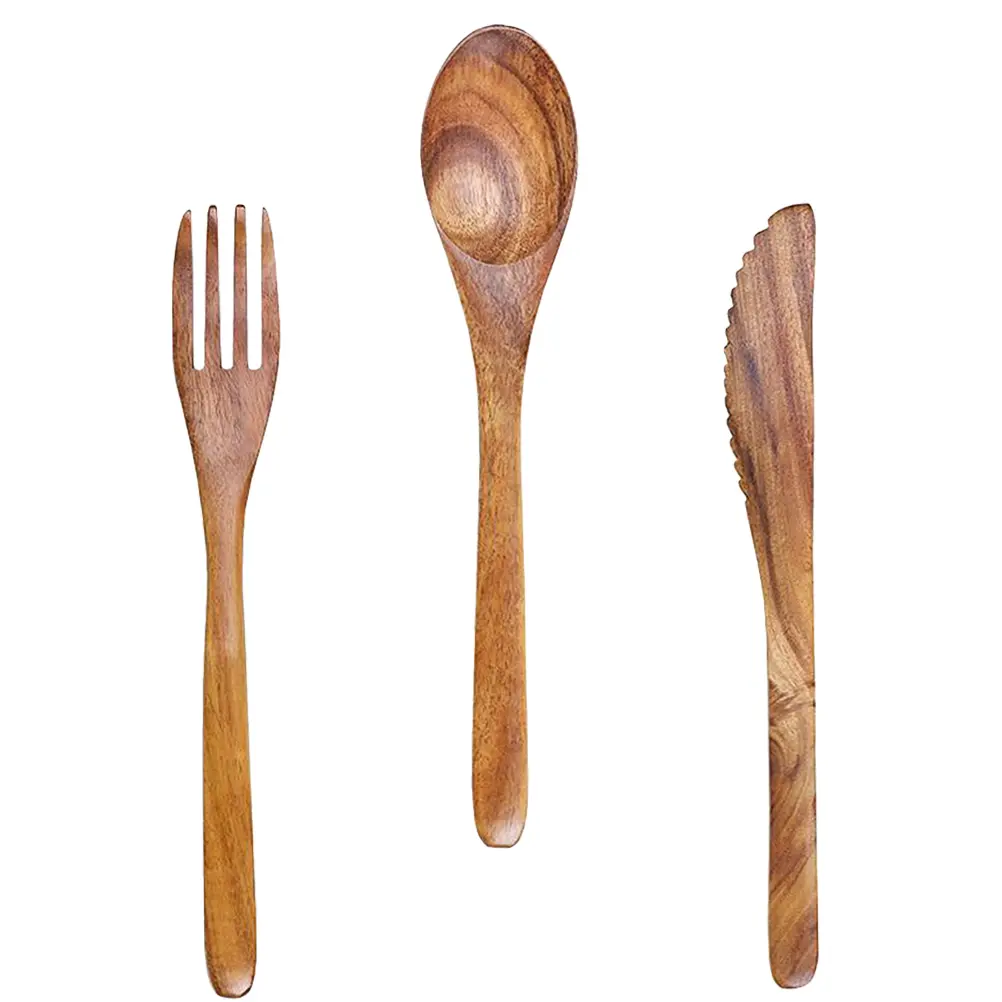 1 set Wooden Cutlery Set Reusable Eco-Friendly Portable Tableware For Picnic Barbecue Party School Lunch Pudding Spoon Dessert