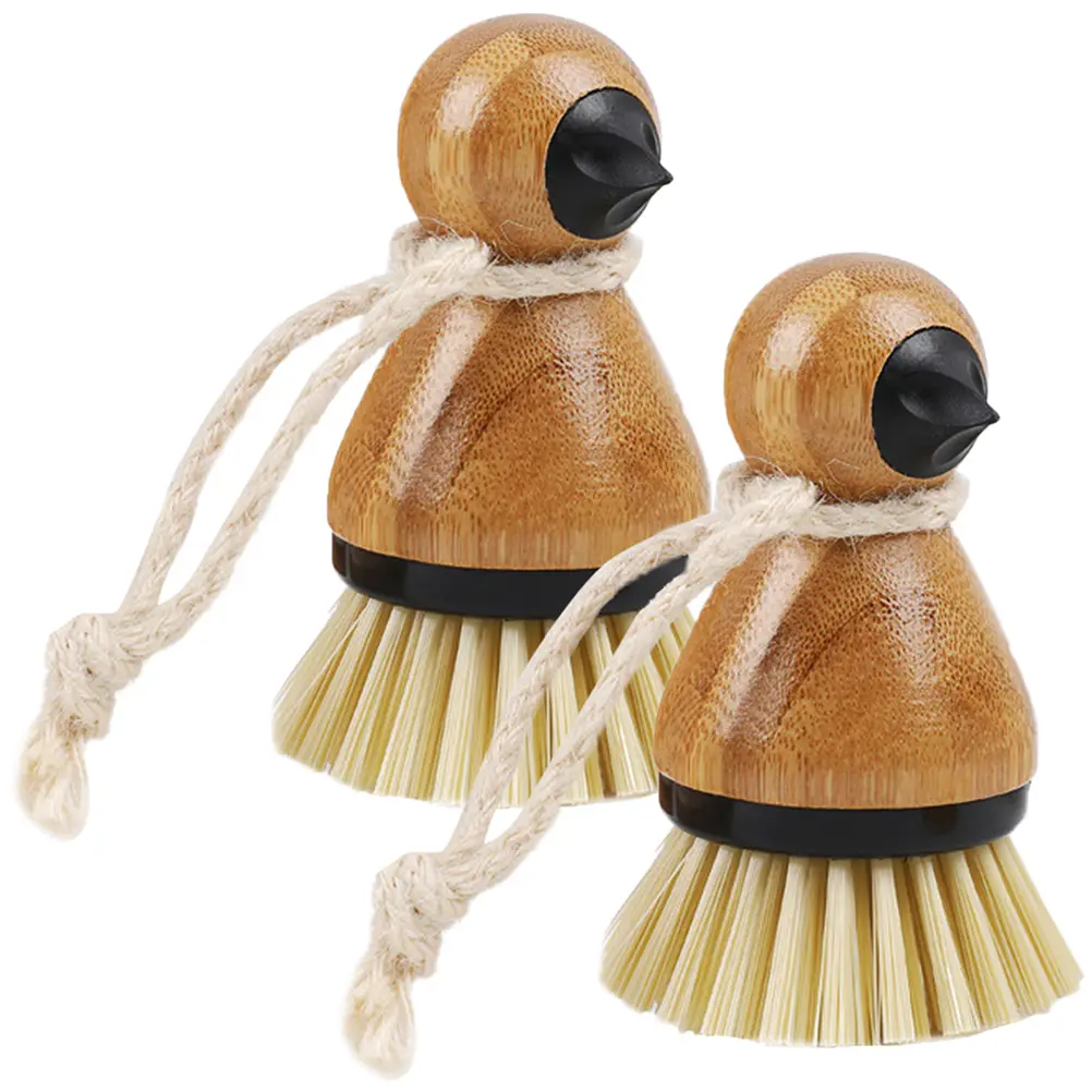 2pcs Dish Washing Brush Multi-Function Kitchen Scrub Brush For Dishes Fruits Vegetables Cast Iron Pans Large Pot Wok Bamboo