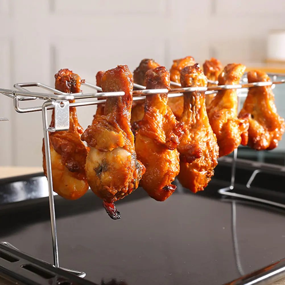 Stainless Steel Grill Rack Outdoor Barbecue Rack Drumstick Roasting Shelf Chicken Leg Wing Holder Durable Bbq Supply Foldable