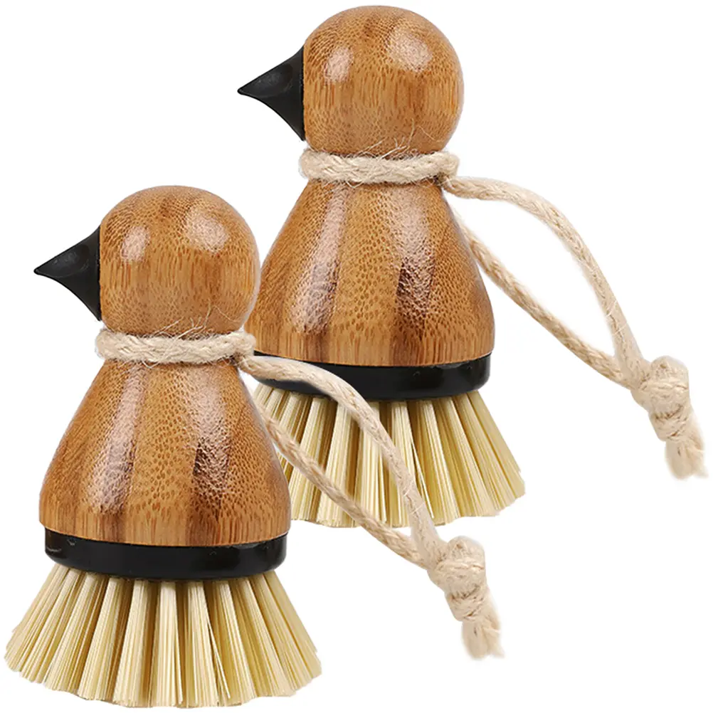 2pcs Dish Washing Brush Multi-Function Kitchen Scrub Brush For Dishes Fruits Vegetables Cast Iron Pans Large Pot Wok Bamboo