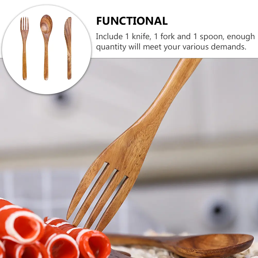 1 set Wooden Cutlery Set Reusable Eco-Friendly Portable Tableware For Picnic Barbecue Party School Lunch Pudding Spoon Dessert