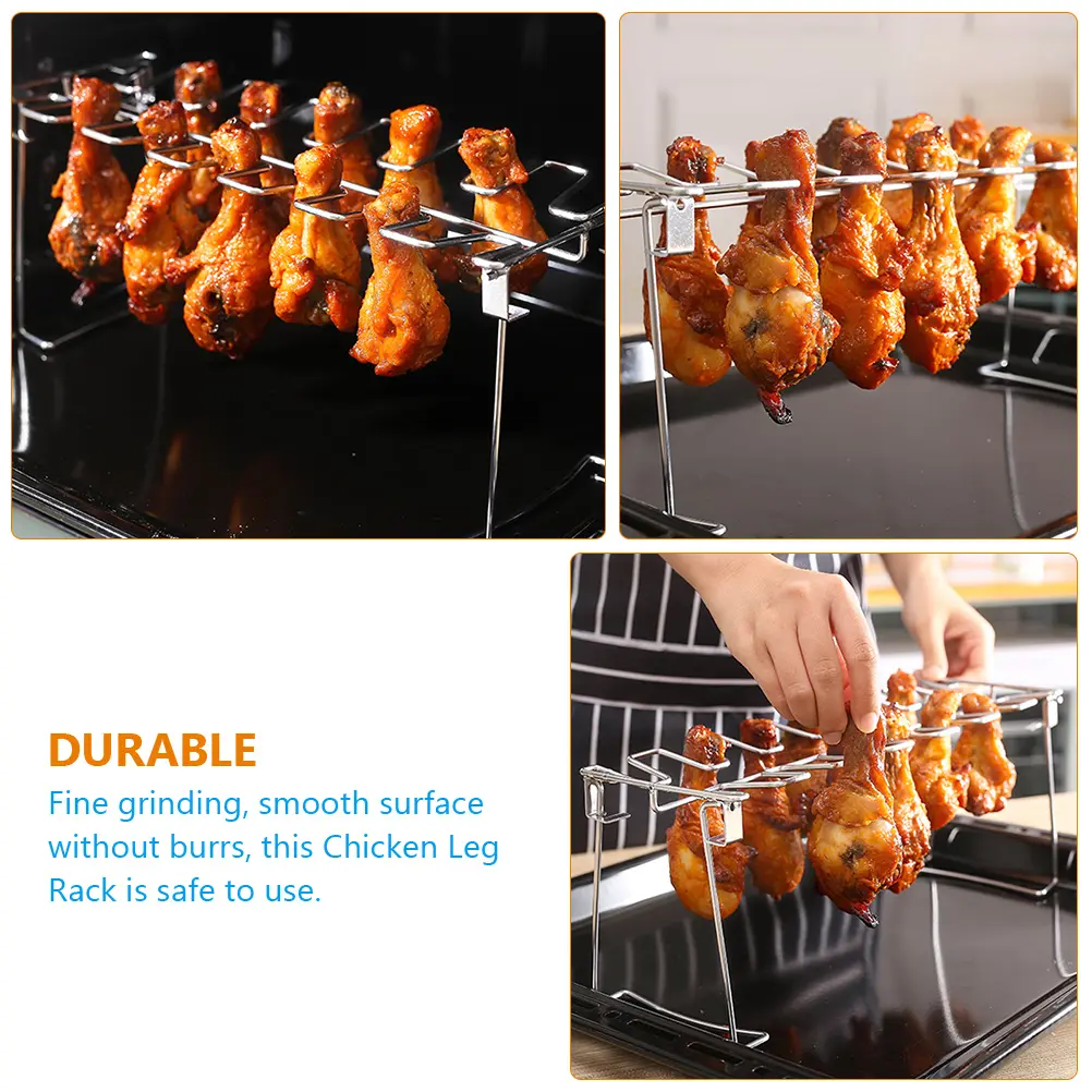 Stainless Steel Grill Rack Outdoor Barbecue Rack Drumstick Roasting Shelf Chicken Leg Wing Holder Durable Bbq Supply Foldable