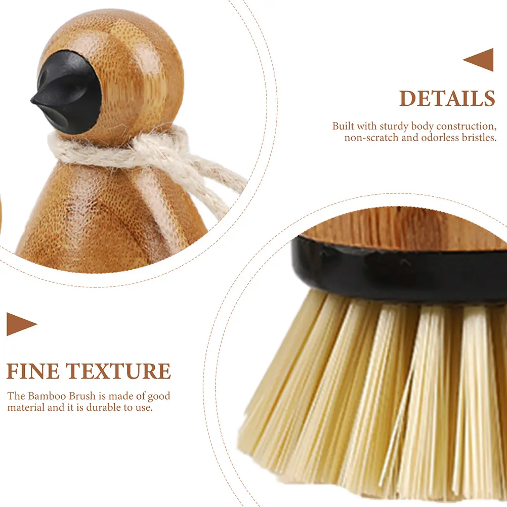2pcs Dish Washing Brush Multi-Function Kitchen Scrub Brush For Dishes Fruits Vegetables Cast Iron Pans Large Pot Wok Bamboo