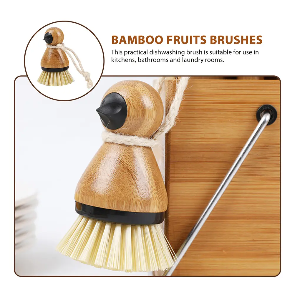 2pcs Dish Washing Brush Multi-Function Kitchen Scrub Brush For Dishes Fruits Vegetables Cast Iron Pans Large Pot Wok Bamboo