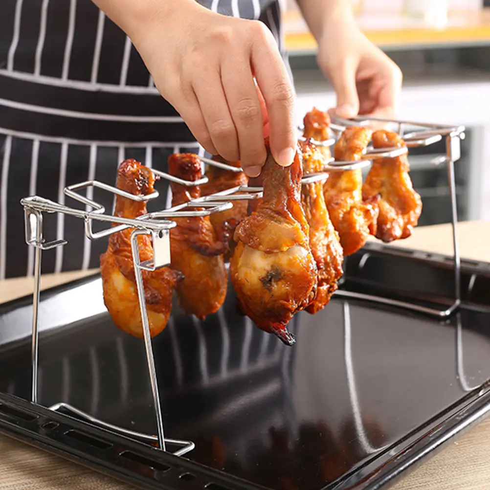 Stainless Steel Grill Rack Outdoor Barbecue Rack Drumstick Roasting Shelf Chicken Leg Wing Holder Durable Bbq Supply Foldable