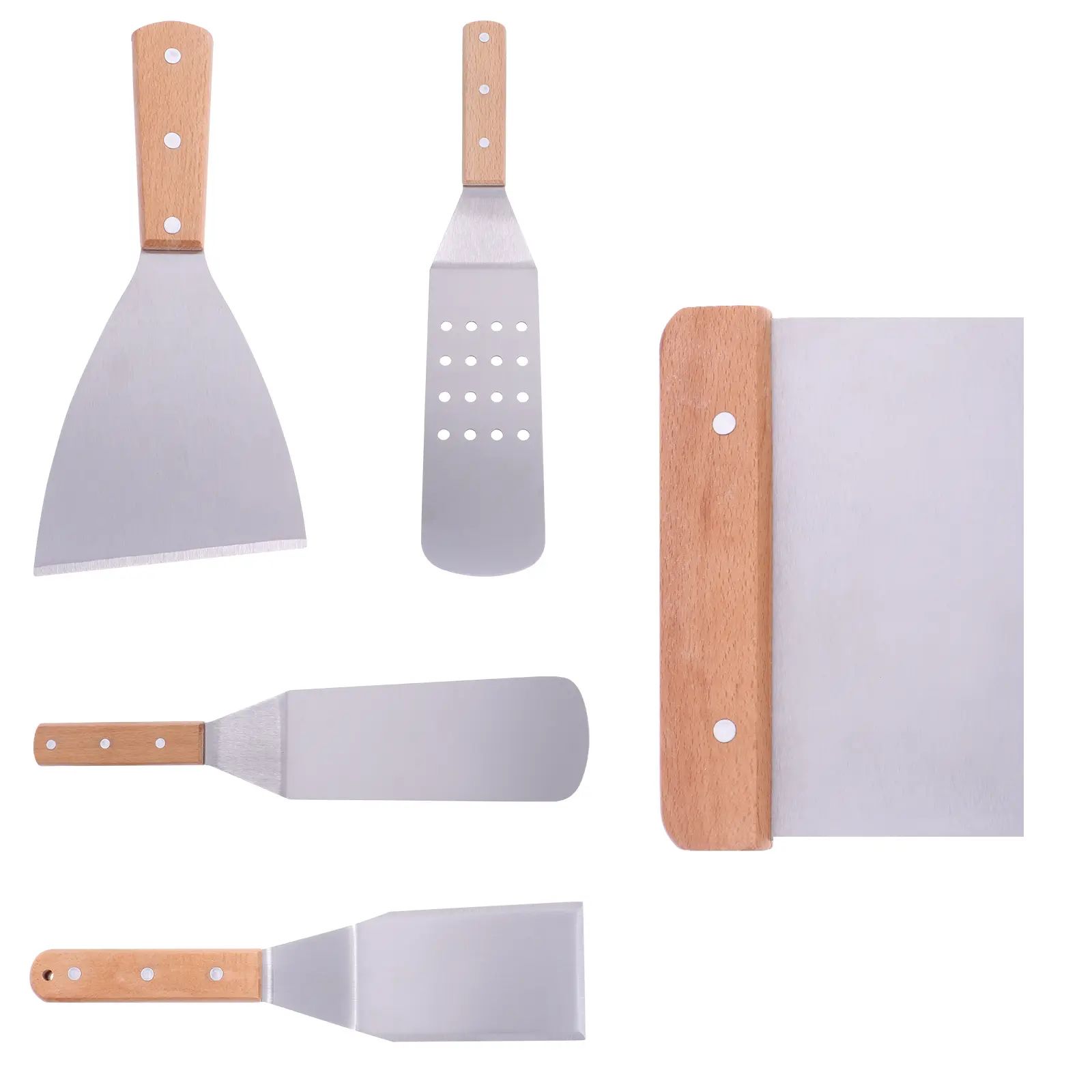 5 pcs Stainless Steel Spatula Set Pizza Shovel Cake Transfer Tool Kitchen Accessories Wooden Handle Strong for Oven