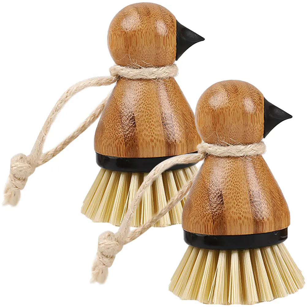 2pcs Dish Washing Brush Multi-Function Kitchen Scrub Brush For Dishes Fruits Vegetables Cast Iron Pans Large Pot Wok Bamboo
