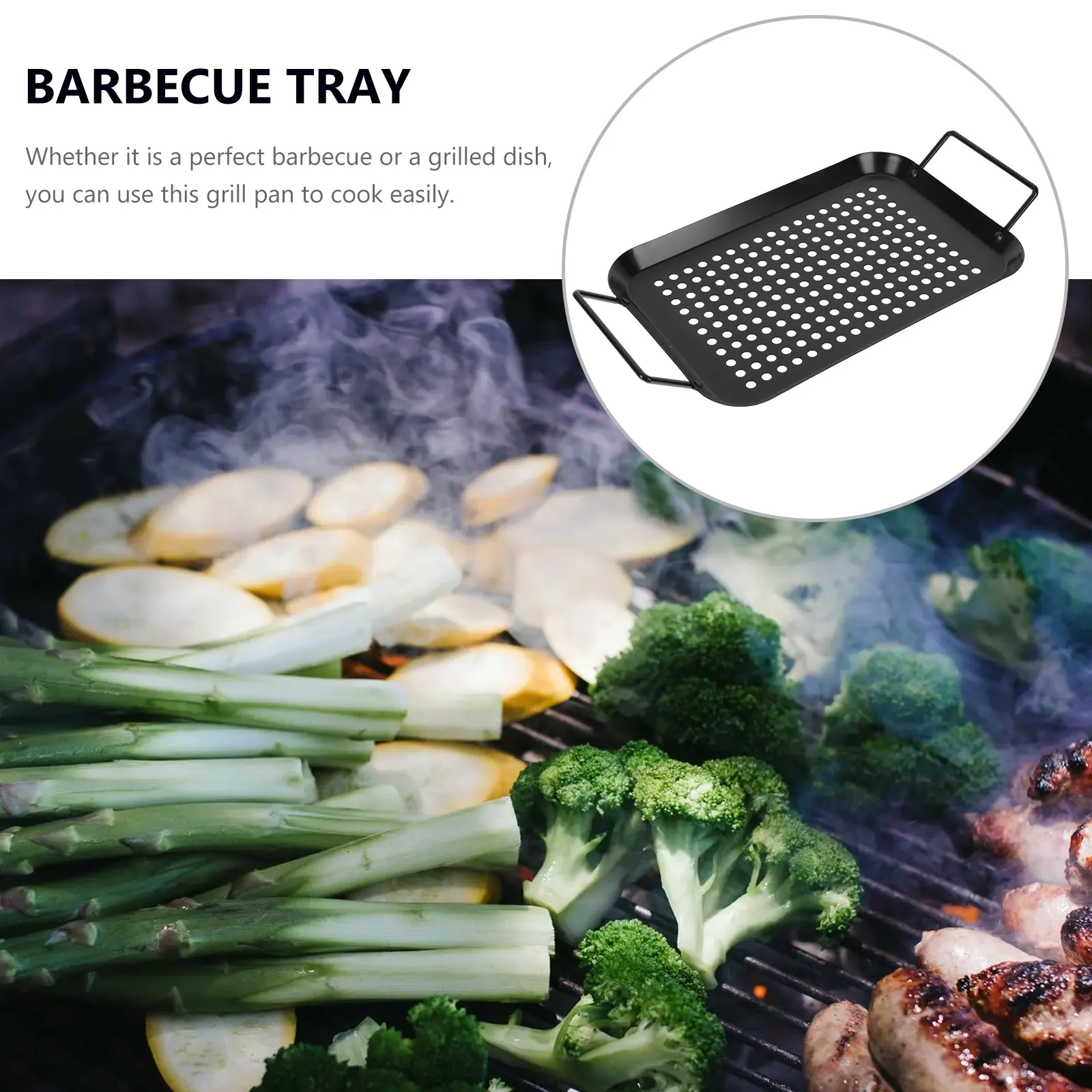 1pc Non-Stick Bbq Grill Pan Durable Stainless Steel Roasting Plate For Home Barbecue Outdoor Cooking Grilling Tool Large Family