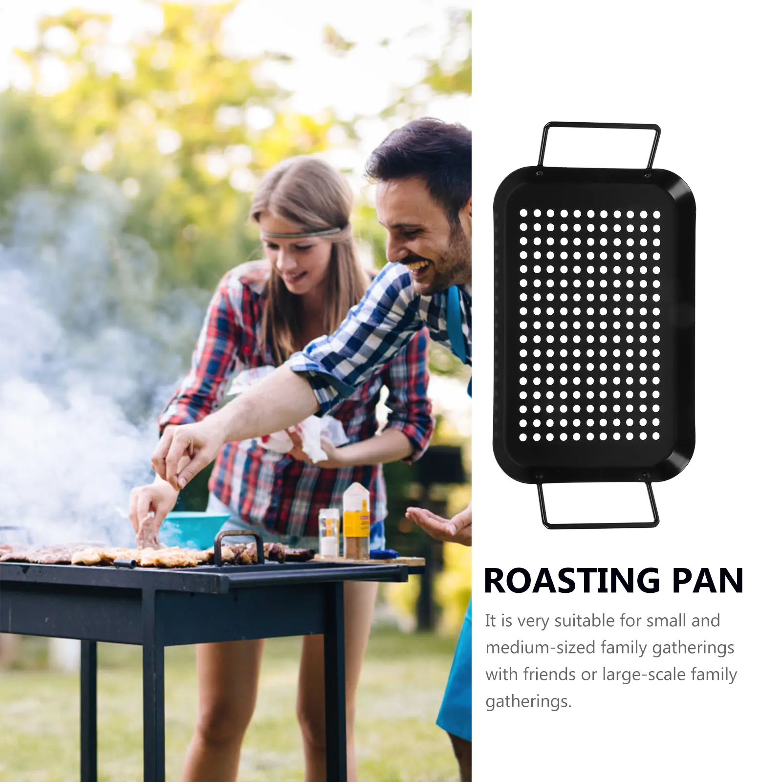1pc Non-Stick Bbq Grill Pan Durable Stainless Steel Roasting Plate For Home Barbecue Outdoor Cooking Grilling Tool Large Family