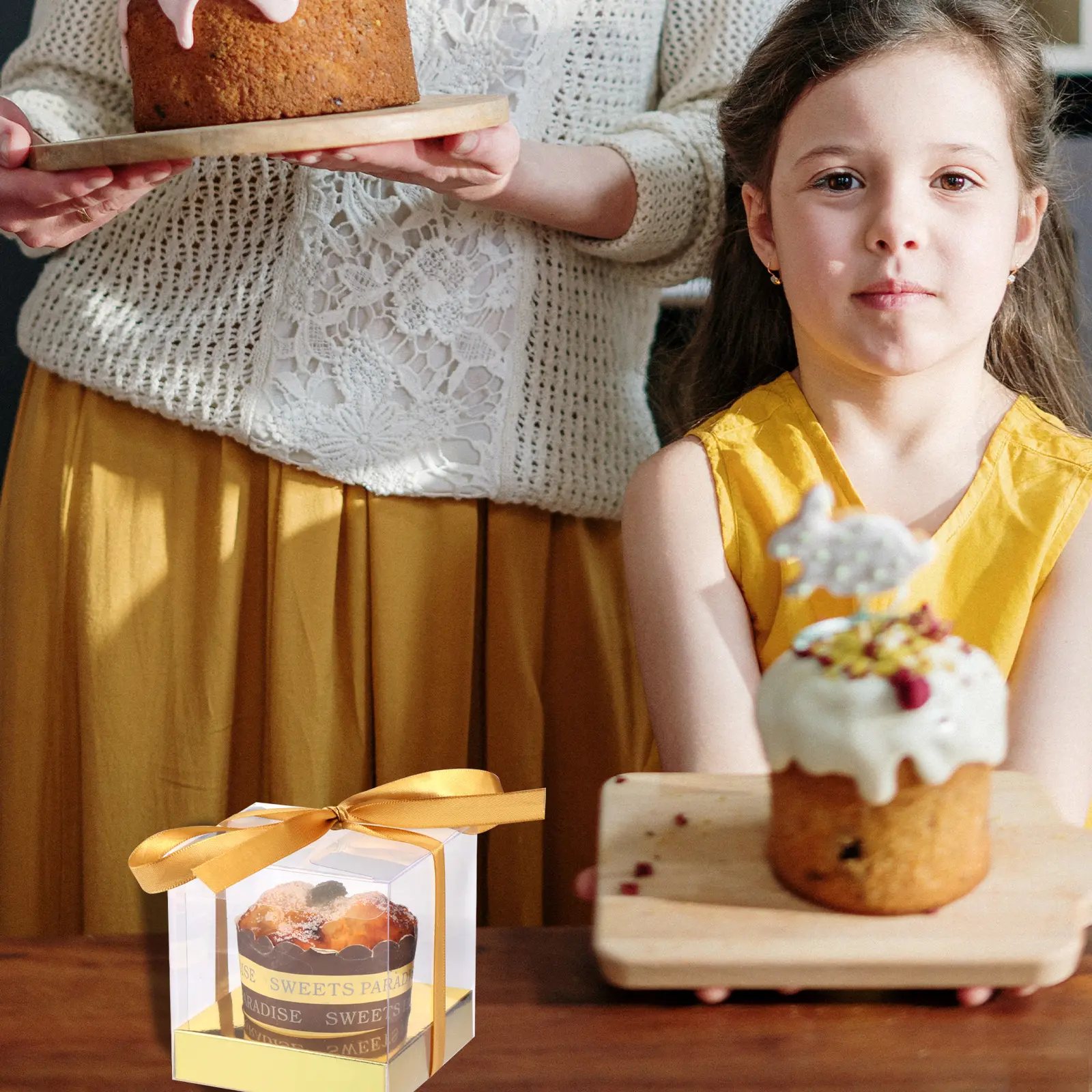 12 Pcs Cake Boxes 9x9x9cm PVC Transparent Reusable Containers Bakery Party Food Packaging Disposable Kitchen Supplies