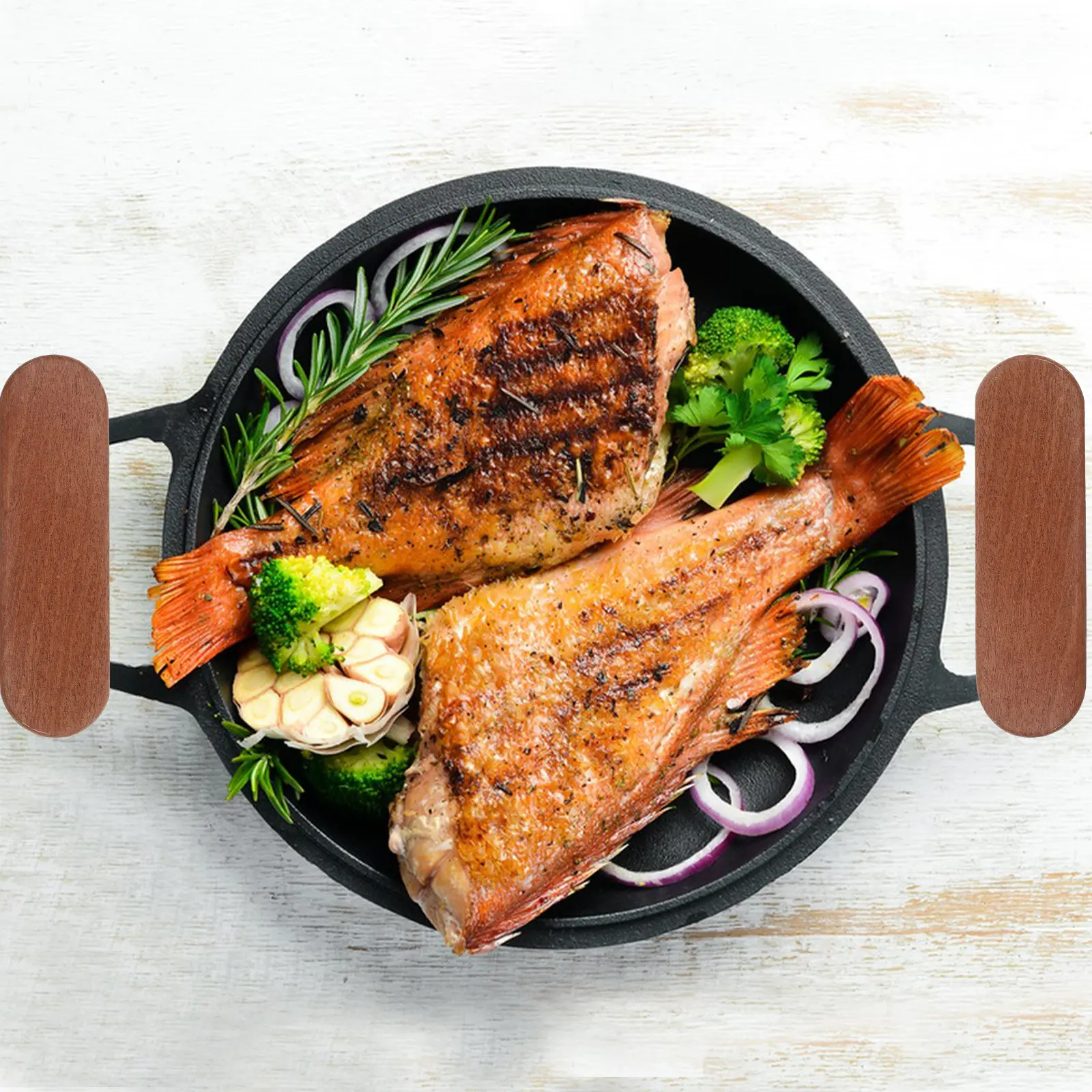 2 Pcs BBQ Plate H Durable Wood Grips Pan Holders Hot Cover Cast Iron Skillet Rubber Sleeve Pot Protector Less 5mm Thickness