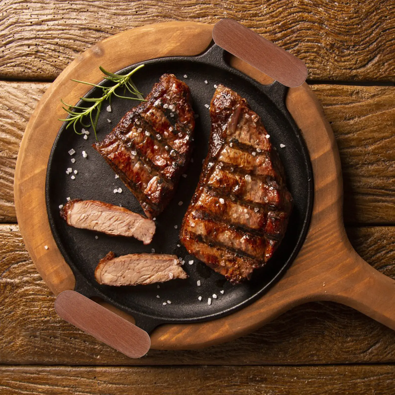 2 Pcs BBQ Plate H Durable Wood Grips Pan Holders Hot Cover Cast Iron Skillet Rubber Sleeve Pot Protector Less 5mm Thickness