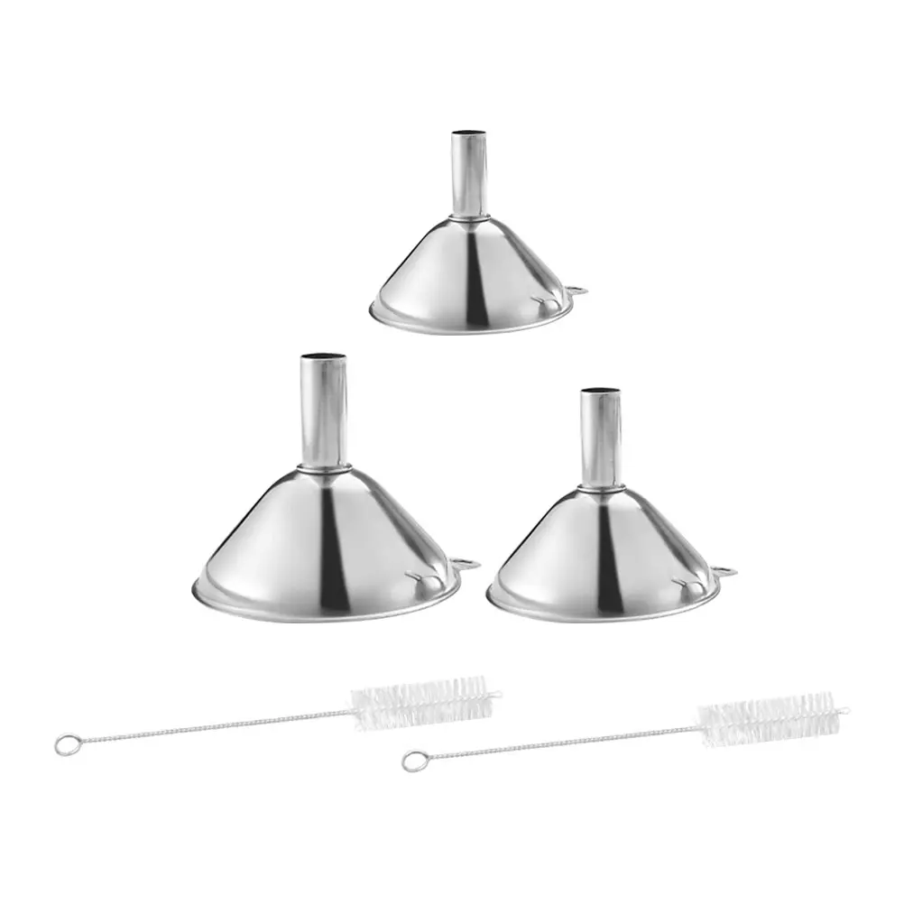 Brush Funnel Set Kitchen Tools Oil Funnels Filter Cleaning Dispensing Plastic Liquid Container Bottle Stainless Steel Safe