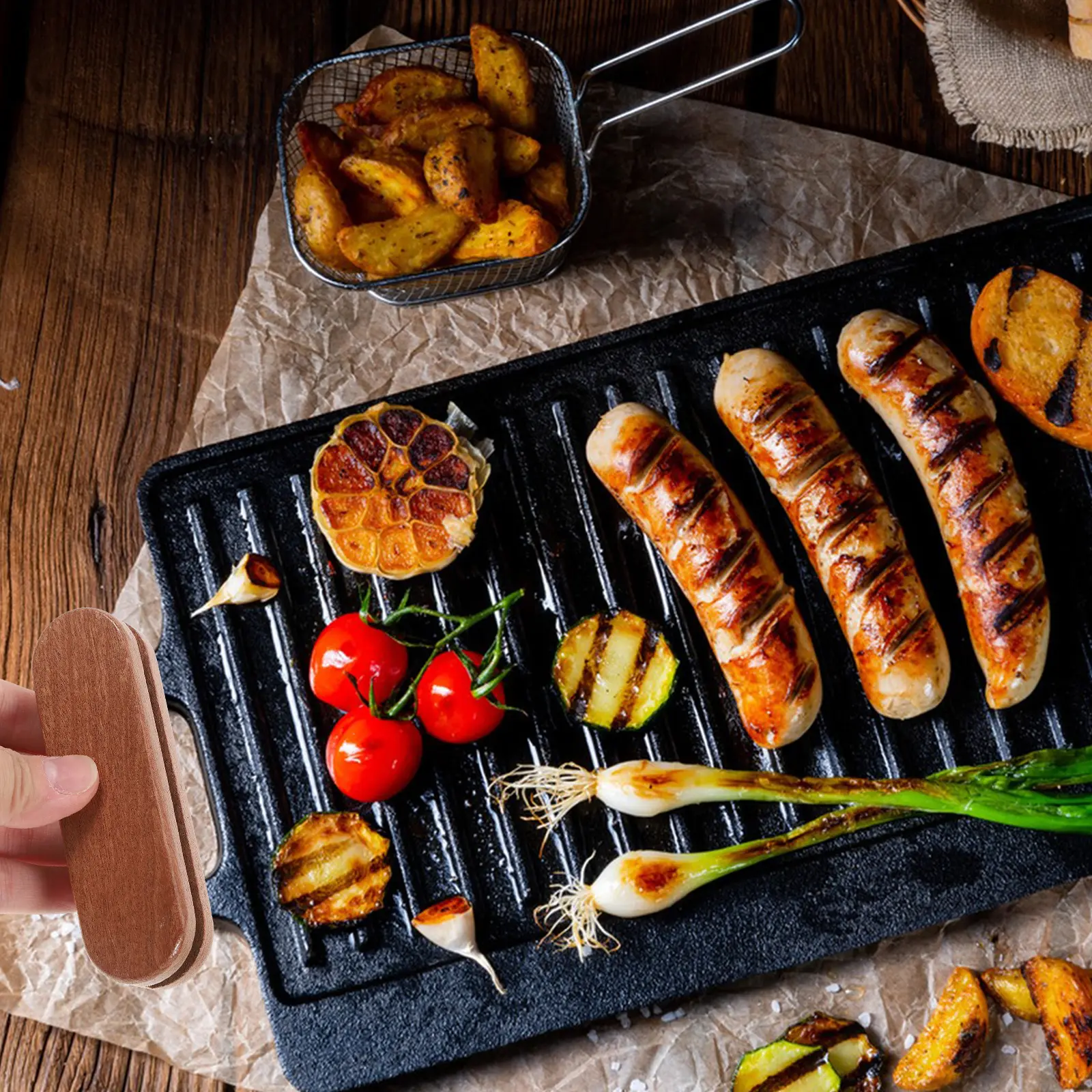 2 Pcs BBQ Plate H Durable Wood Grips Pan Holders Hot Cover Cast Iron Skillet Rubber Sleeve Pot Protector Less 5mm Thickness