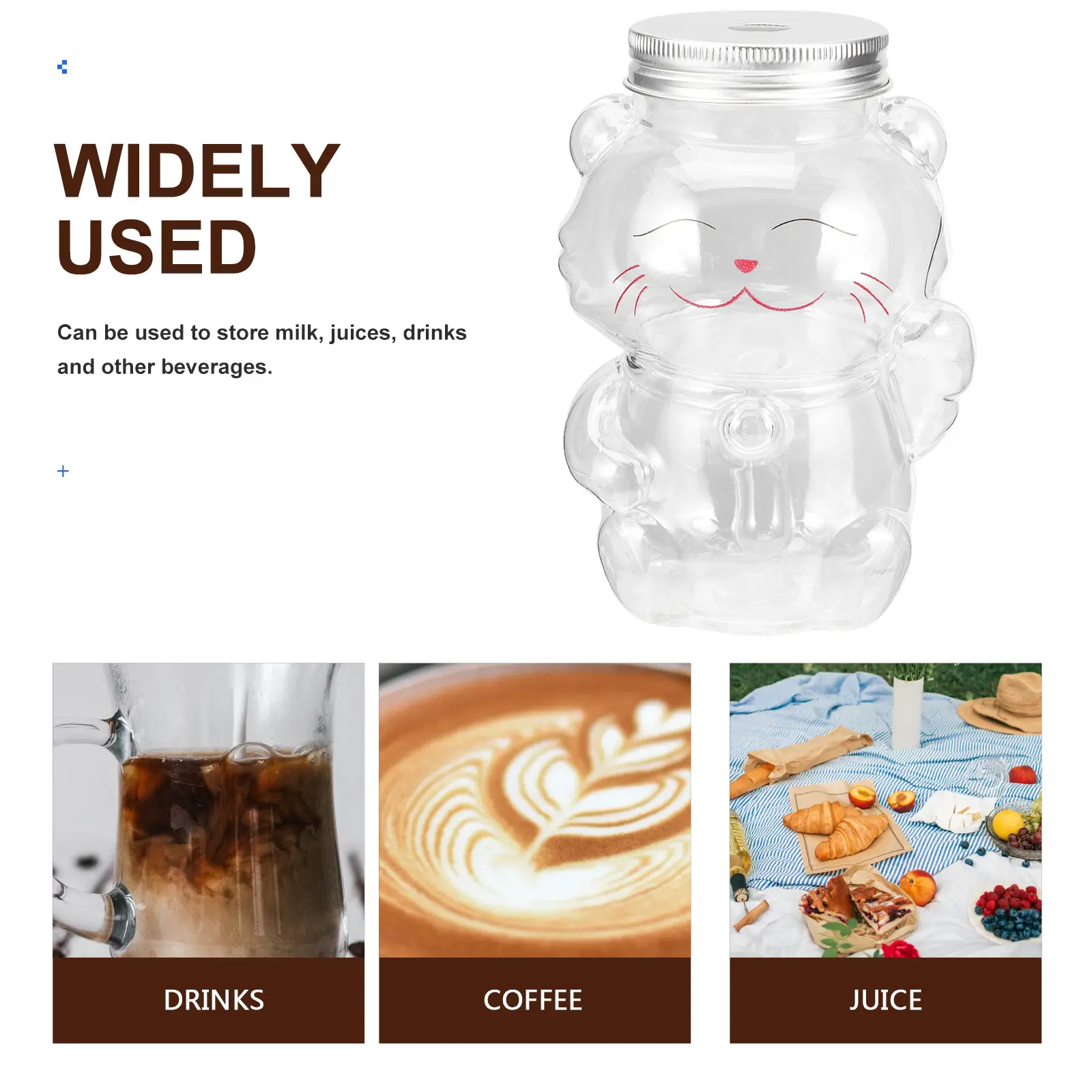 Milk Tea Cup Empty Bottle Portable Beverage Containers Juices Water Drinks Cat Shape Safe Material Lightweight Practical Kitchen