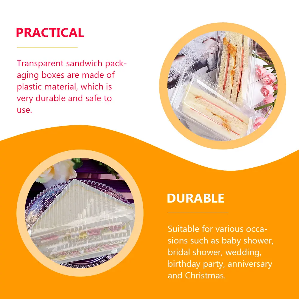 70pcs Disposable S wich Packaging Containers Transparent Takeout Cases Plastic Food Boxes Cake Triangle Boxes