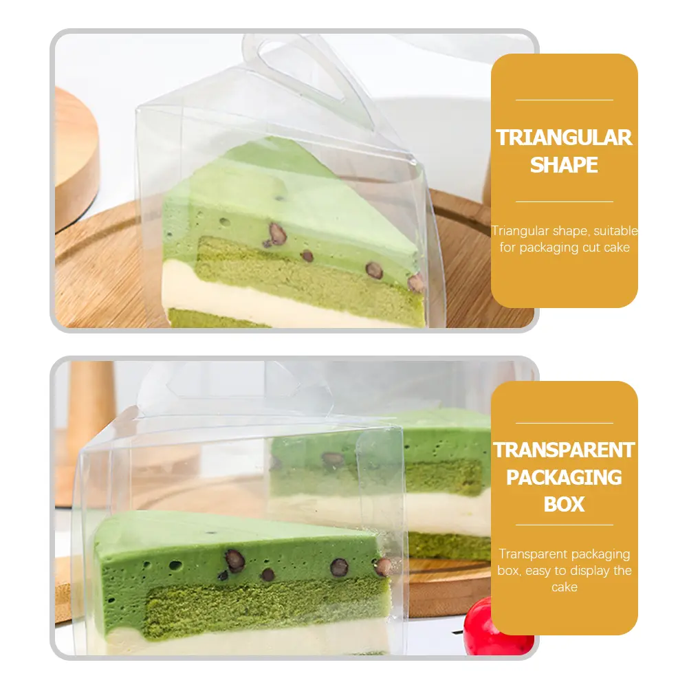 50pcs Cake Box Clear Triangle Cupcake Transparent Plastic Container Handle Baking Bakery Grocery Kitchen Use