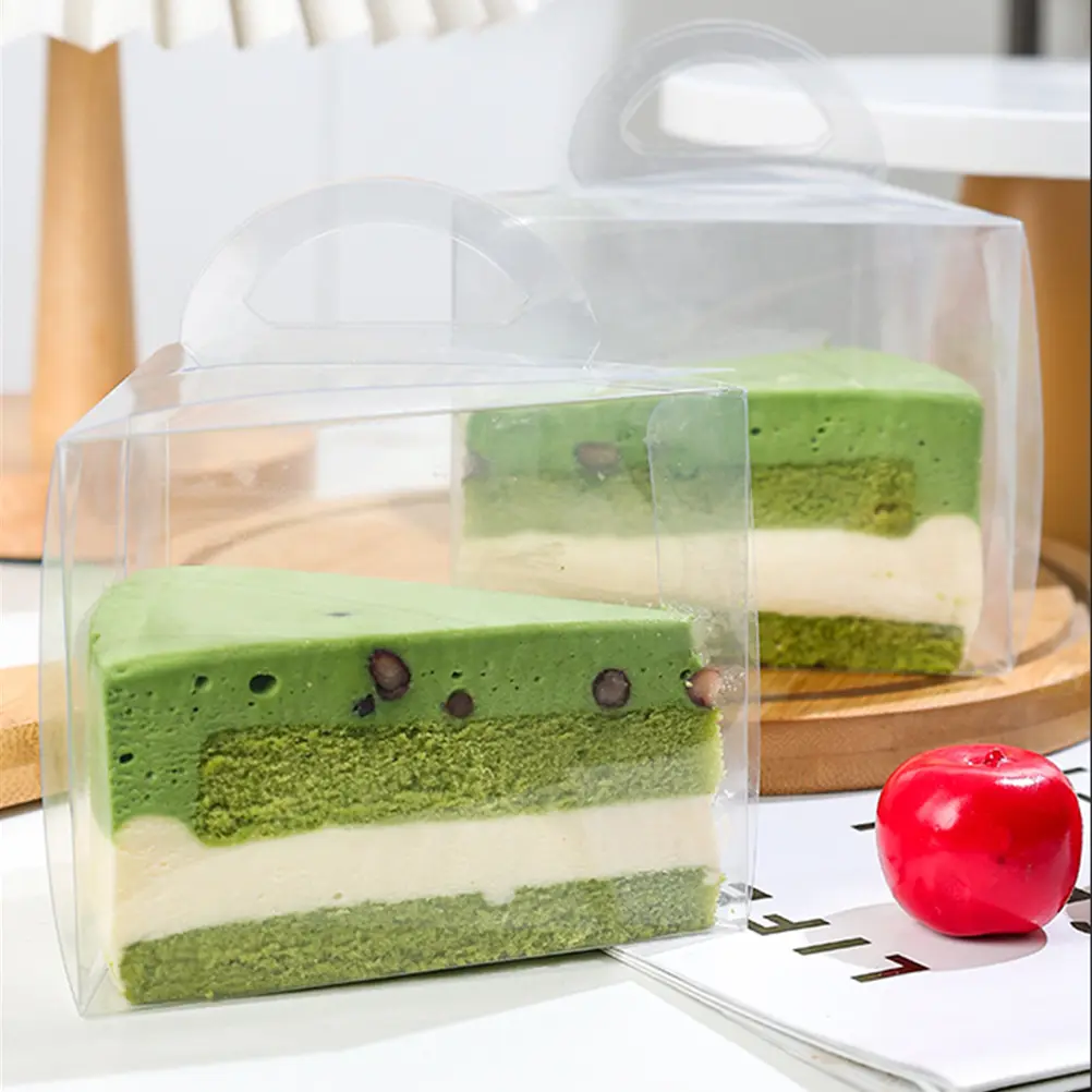 50pcs Cake Box Clear Triangle Cupcake Transparent Plastic Container Handle Baking Bakery Grocery Kitchen Use