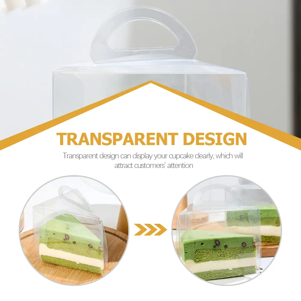 50pcs Cake Box Clear Triangle Cupcake Transparent Plastic Container Handle Baking Bakery Grocery Kitchen Use