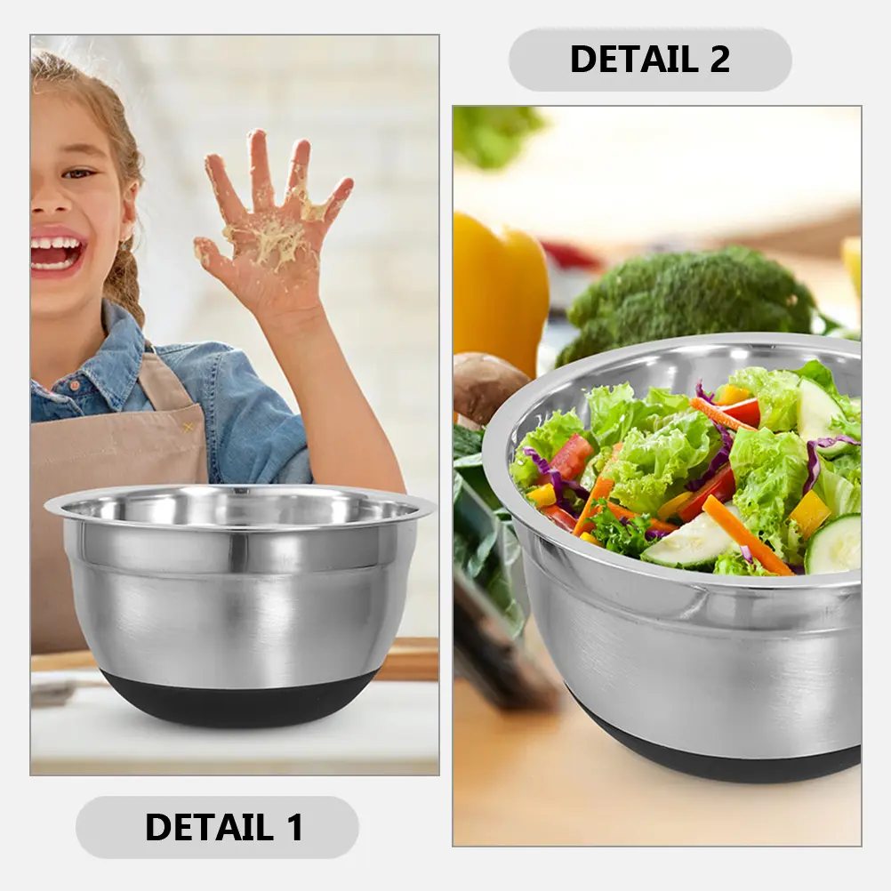 Stainless Steel Bowls for Kitchen Large Mixing Baking Silicone Salad Basin Wide Edge Stable Easy Clean Practical Gifts