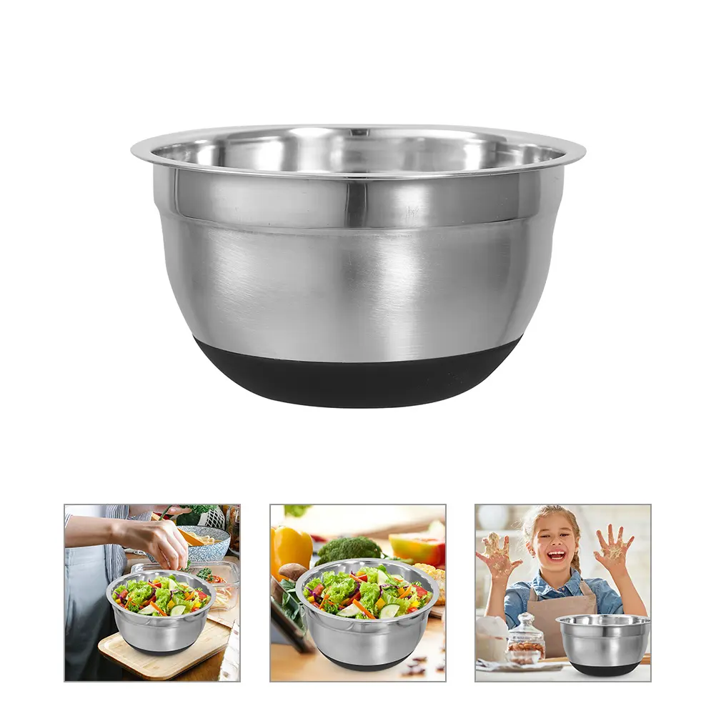 Stainless Steel Bowls for Kitchen Large Mixing Baking Silicone Salad Basin Wide Edge Stable Easy Clean Practical Gifts