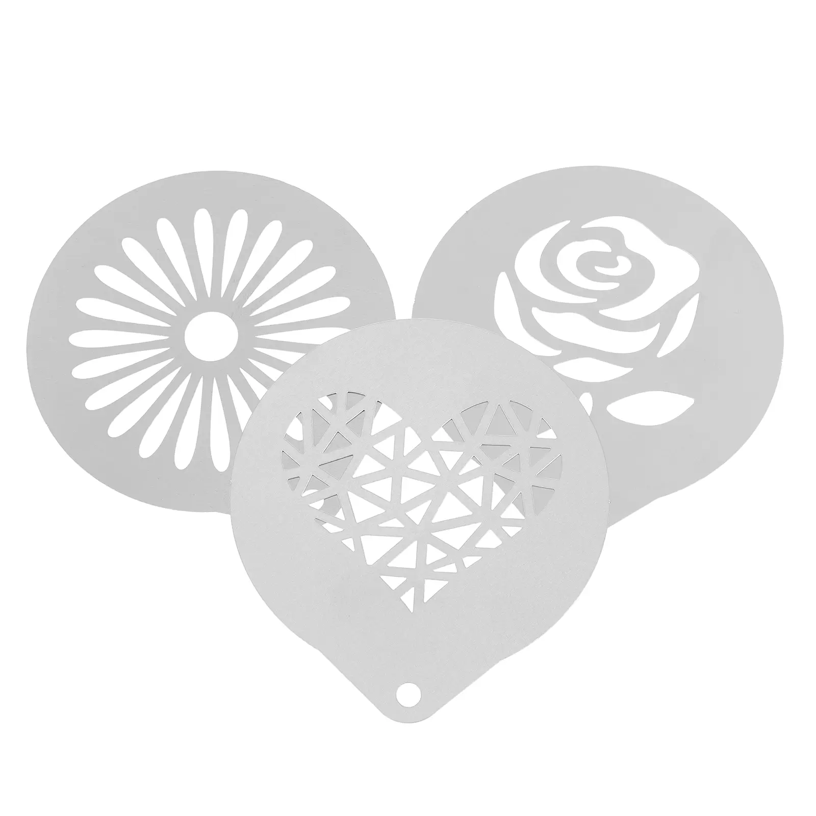3pcs Cappuccino Latte Art Coffee Stencils Metal Decorating Molds For Cocoa Cinnamon Cake Baking Diy Stainless Steel Coffee Art