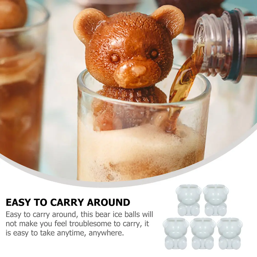 5 Pcs Ice Cube Mold Sphere Maker Silicone Shaper Novelty Moulds Bear Cake Non Stick Balls for Drinks Tray