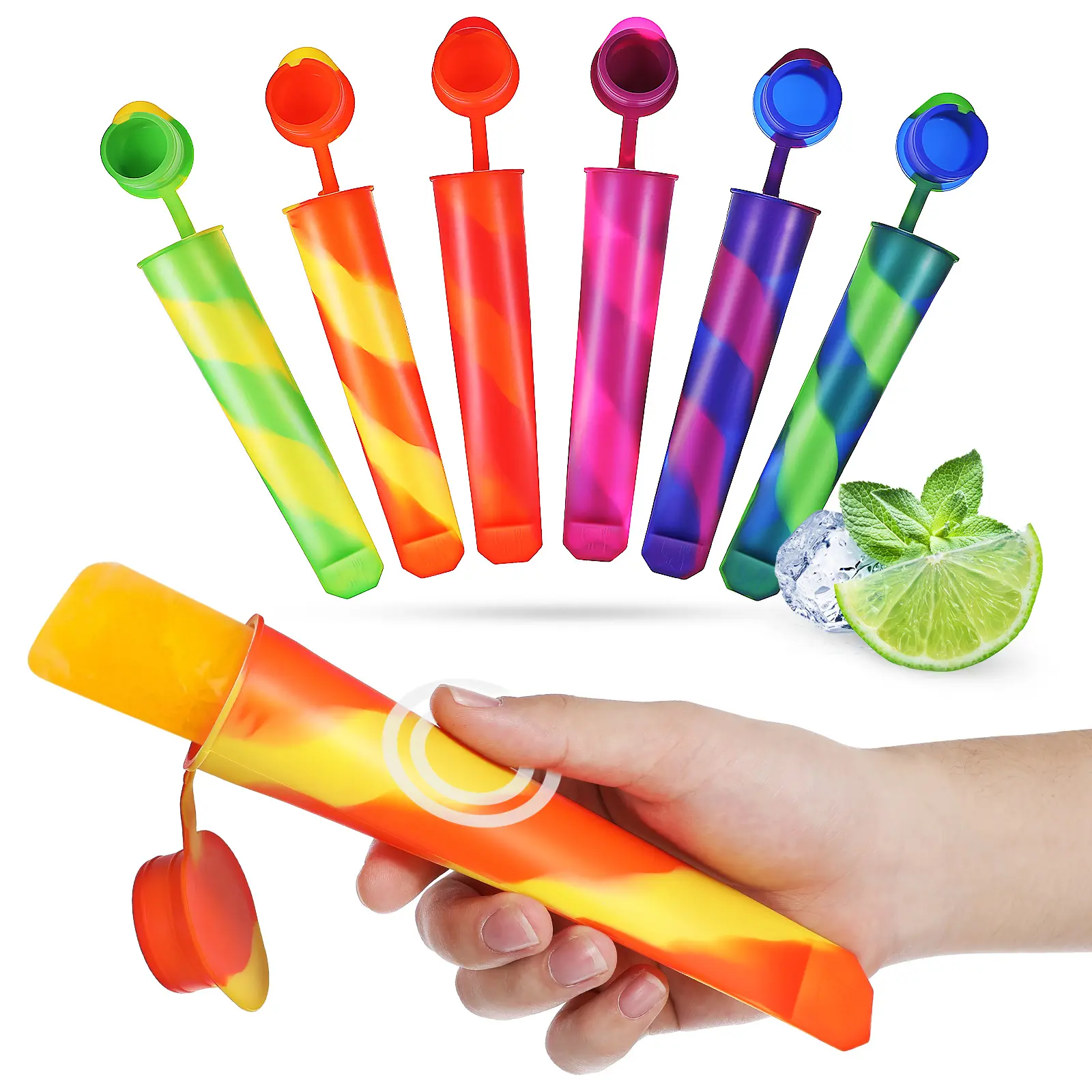 12 Pcs Tubes Cream Mold Silicone Food Silicone Ice Mold Grade Safe Reusable Flexible Lollipops Molds Kitchen Bar Tools