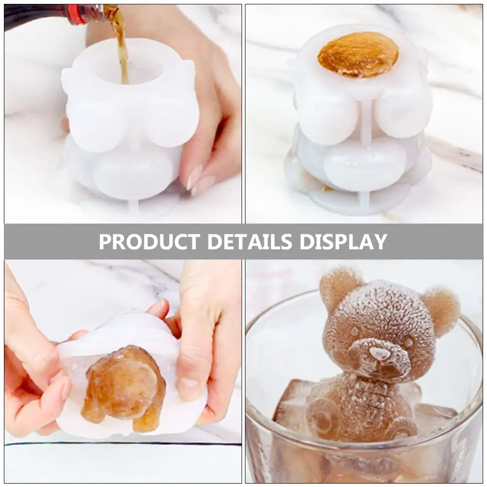 5 Pcs Ice Cube Mold Sphere Maker Silicone Shaper Novelty Moulds Bear Cake Non Stick Balls for Drinks Tray