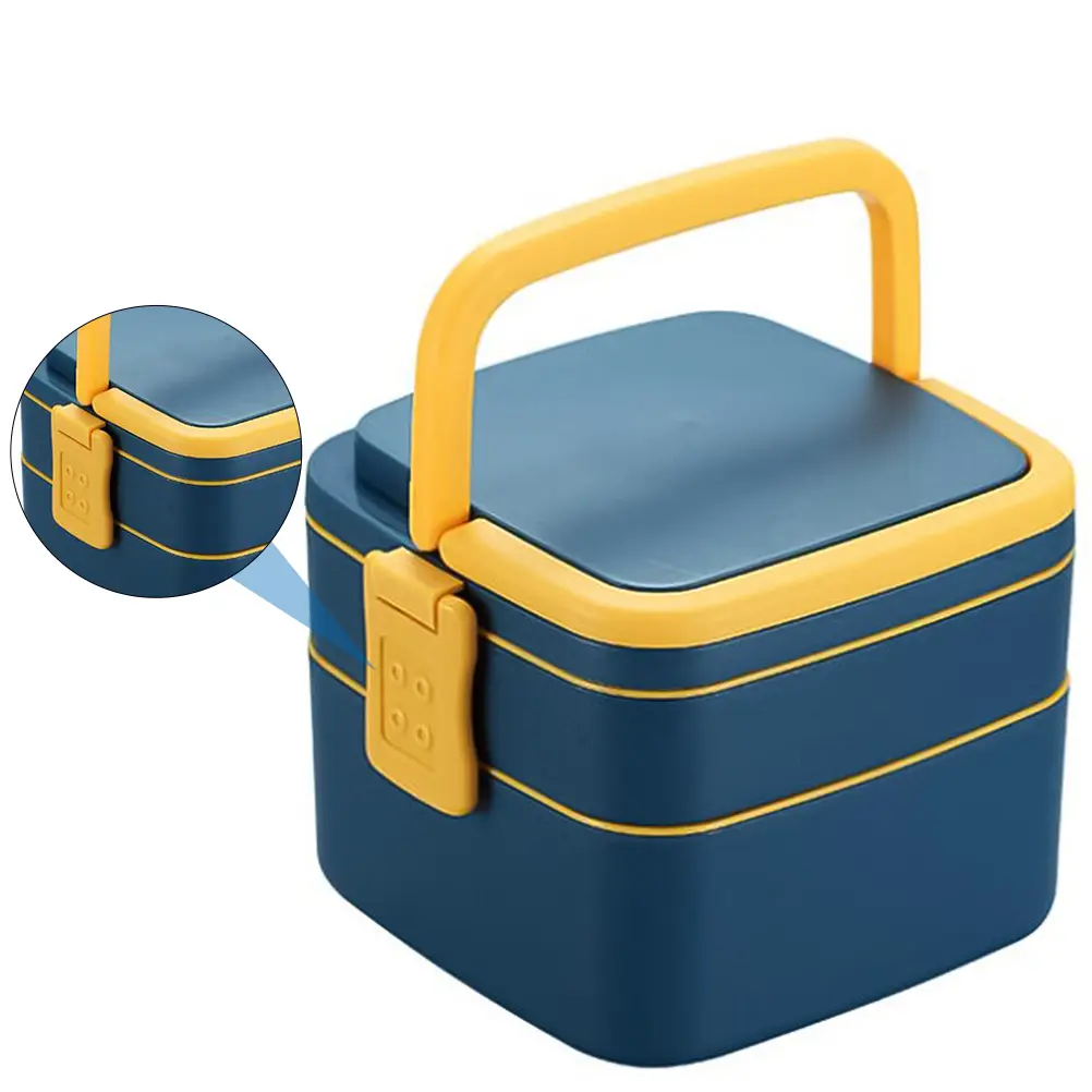 Portable Lunch Box Double Layer Leak Proof Spoon Family Work School Picnic Outdoor Plastic Container Student Travel