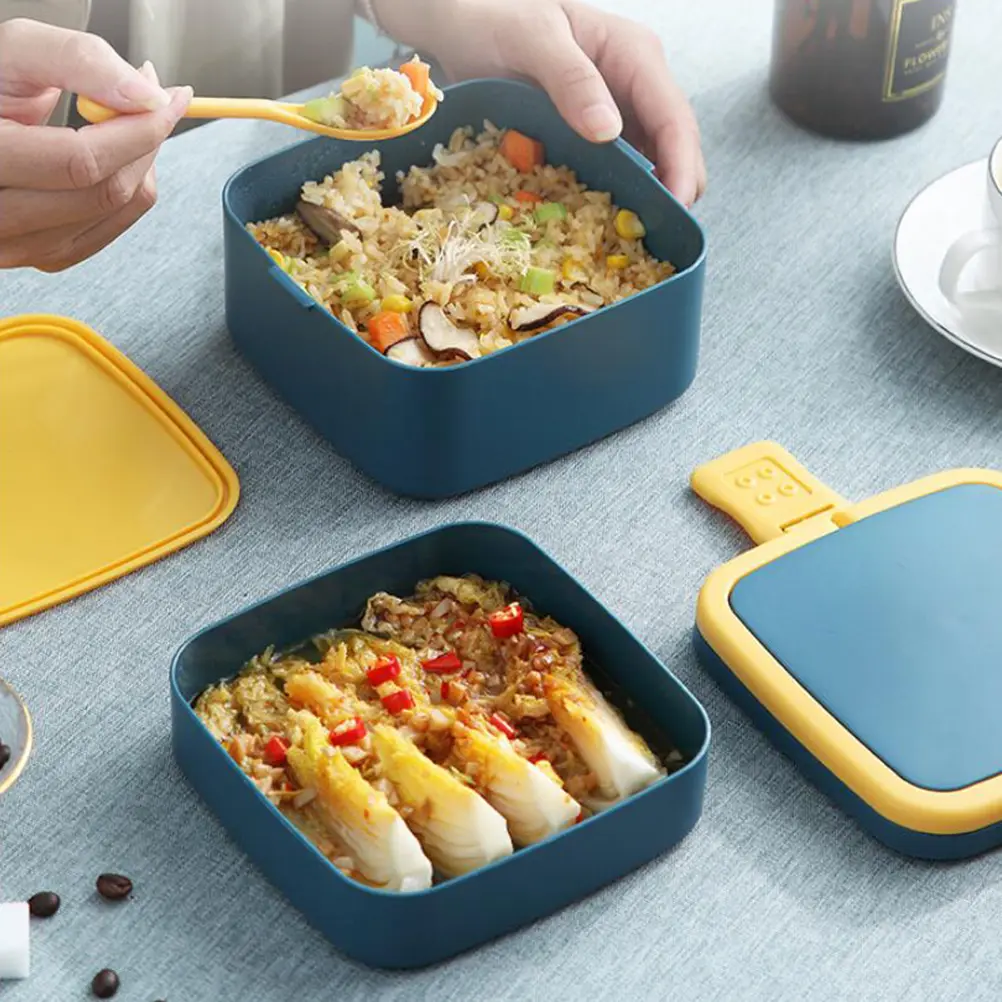 Portable Lunch Box Double Layer Leak Proof Spoon Family Work School Picnic Outdoor Plastic Container Student Travel