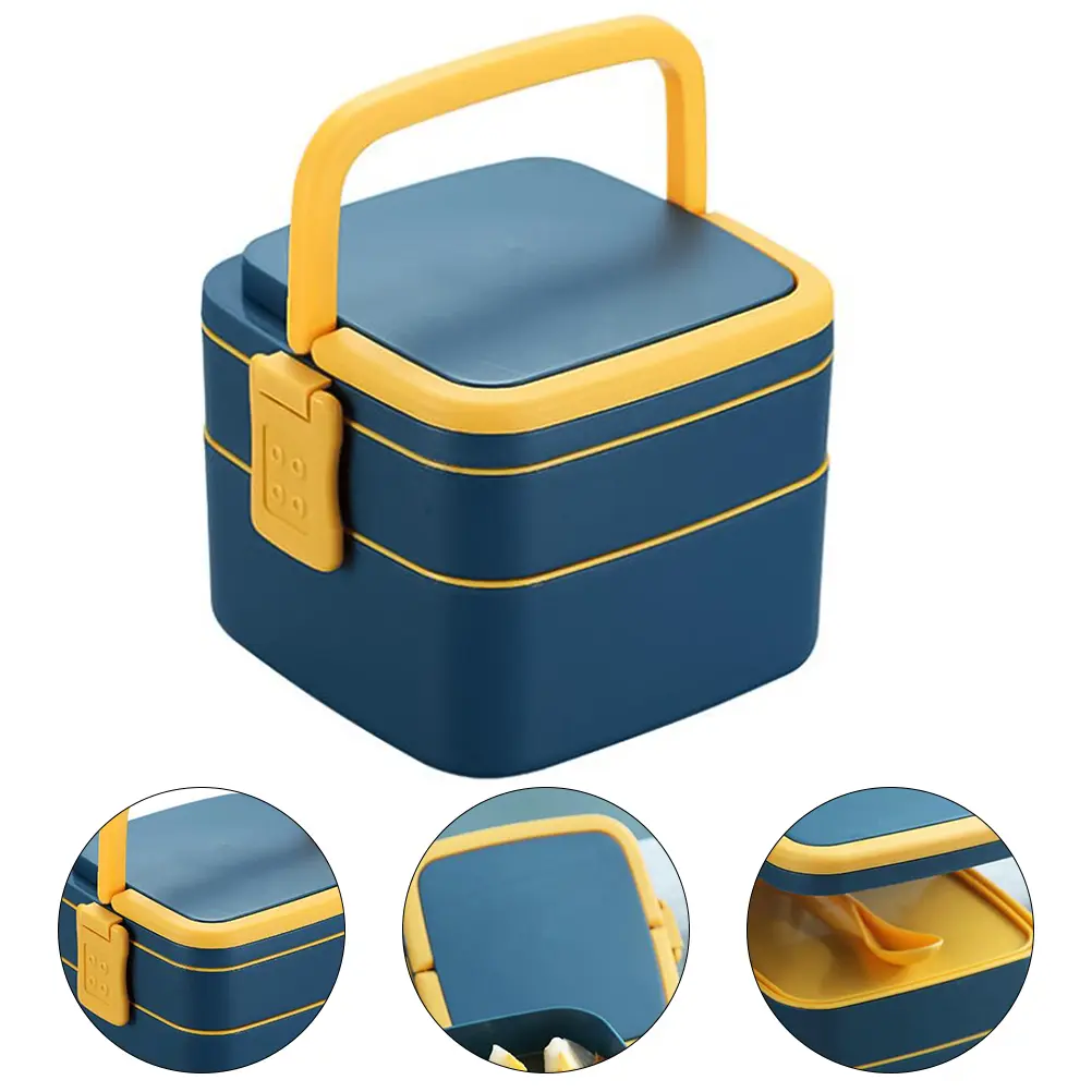 Portable Lunch Box Double Layer Leak Proof Spoon Family Work School Picnic Outdoor Plastic Container Student Travel