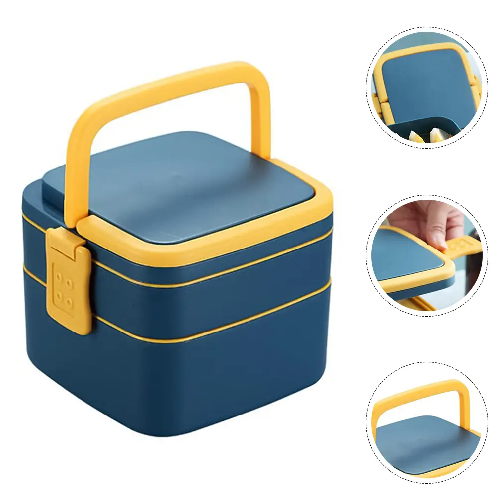 Portable Lunch Box Double Layer Leak Proof Spoon Family Work School Picnic Outdoor Plastic Container Student Travel