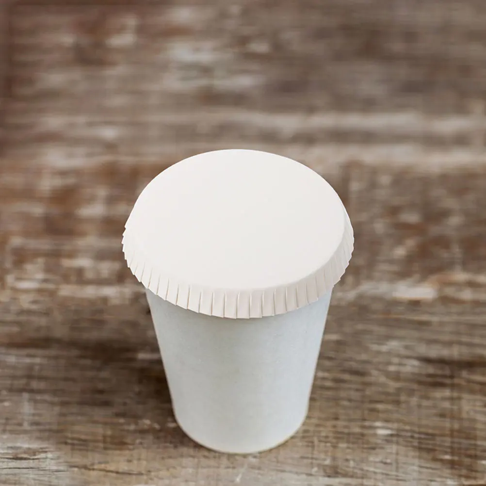 200pcs Disposable Paper Cup Lids Safe White Covers 85mm One Time Use Travel Bar KTV Restaurant Kitchen Bar Supplies