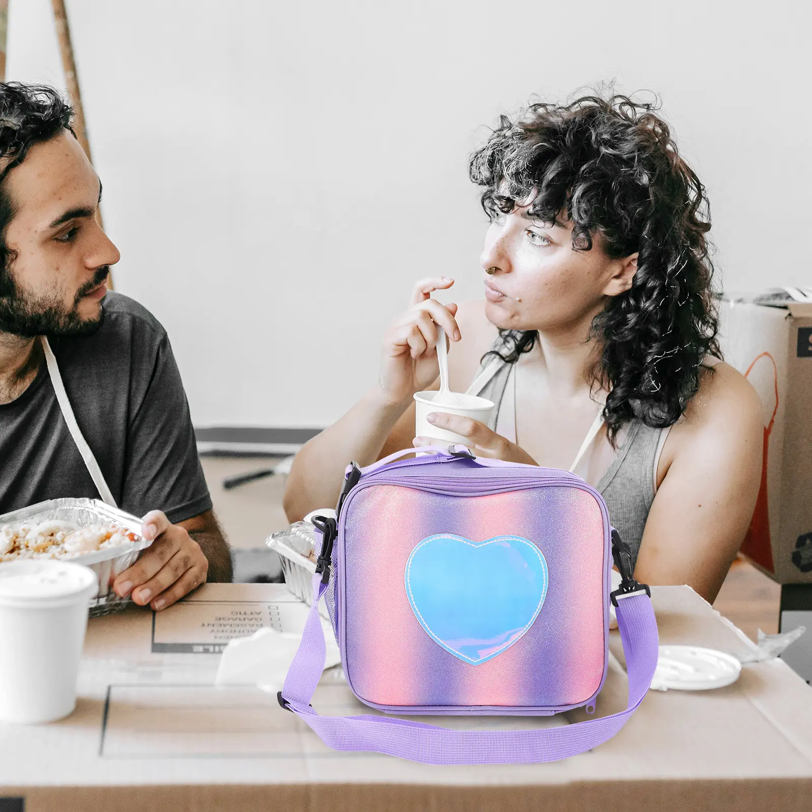 Insulated Lunch Bag Washable Travel Laser Picnic for Outdoor Polyester Girl Reusable Bags