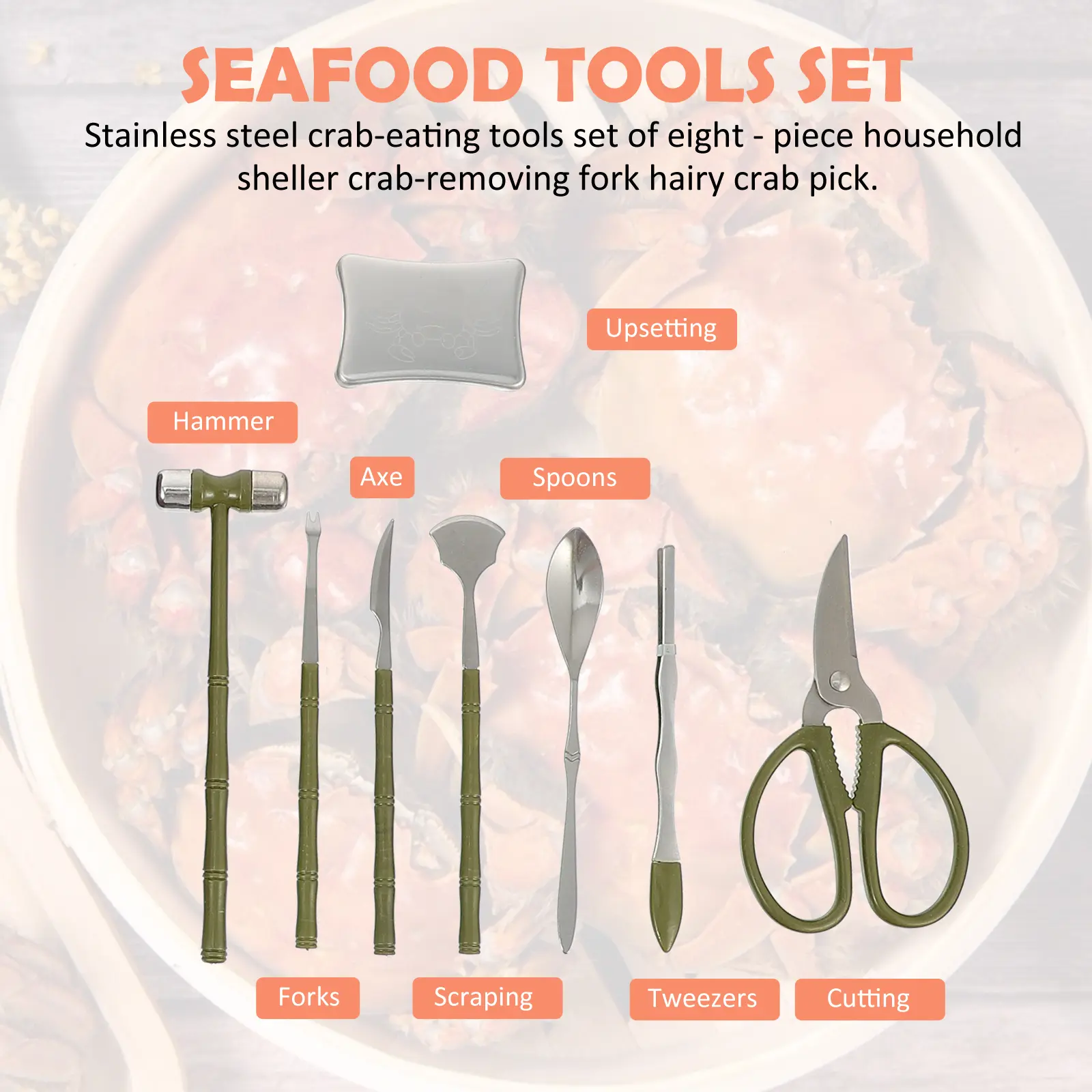 8 Pcs Crab Claw Opener Eating Tool Set Shrimp Peel Tools Small Claws Black Stainless Steel Seafood Crackers Lobster Shellers