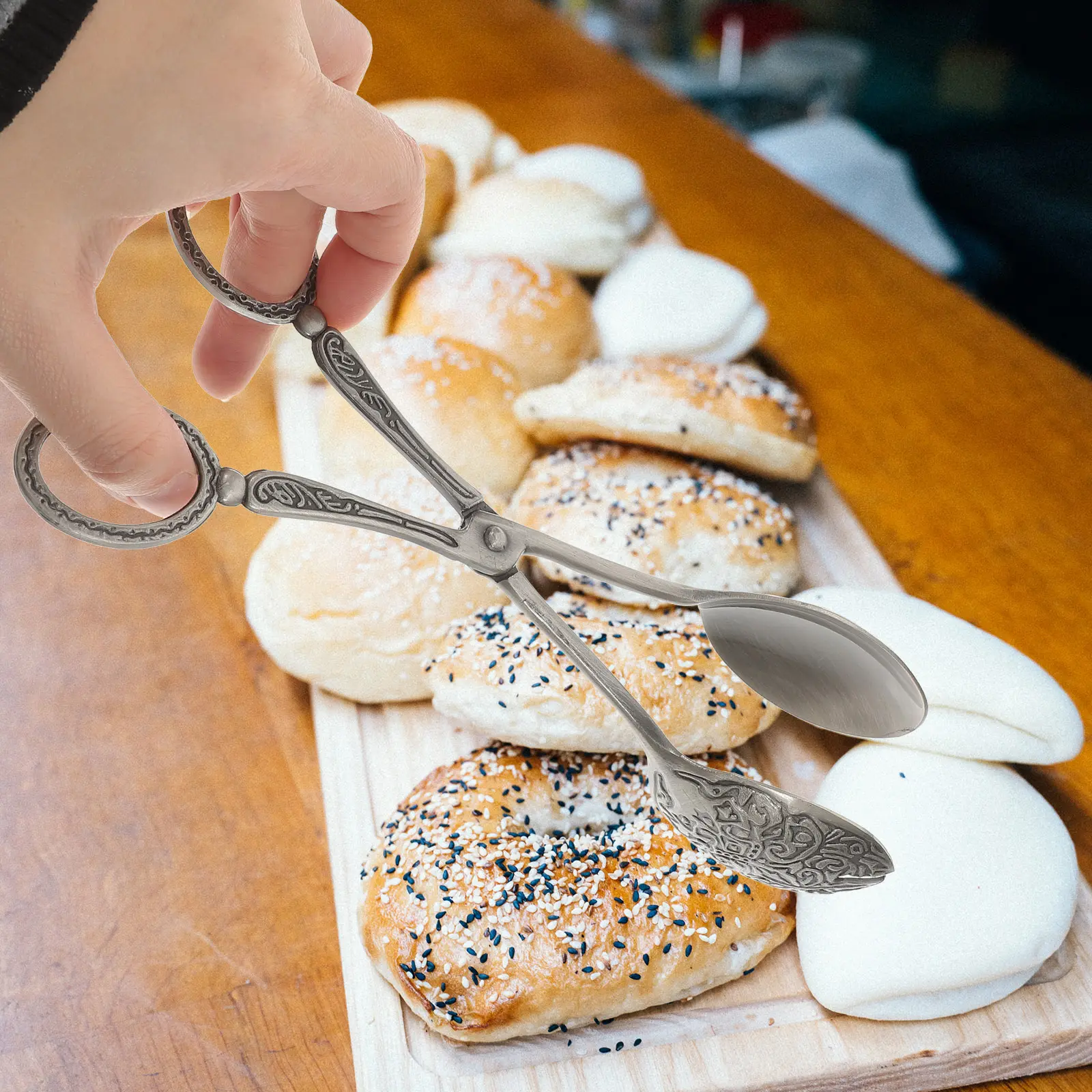 Zinc Alloy Cake Tongs Bread Scissors Kitchen Serving Tools Food Clips for Home Party Buffet BBQ Restaurant Toast Fruit