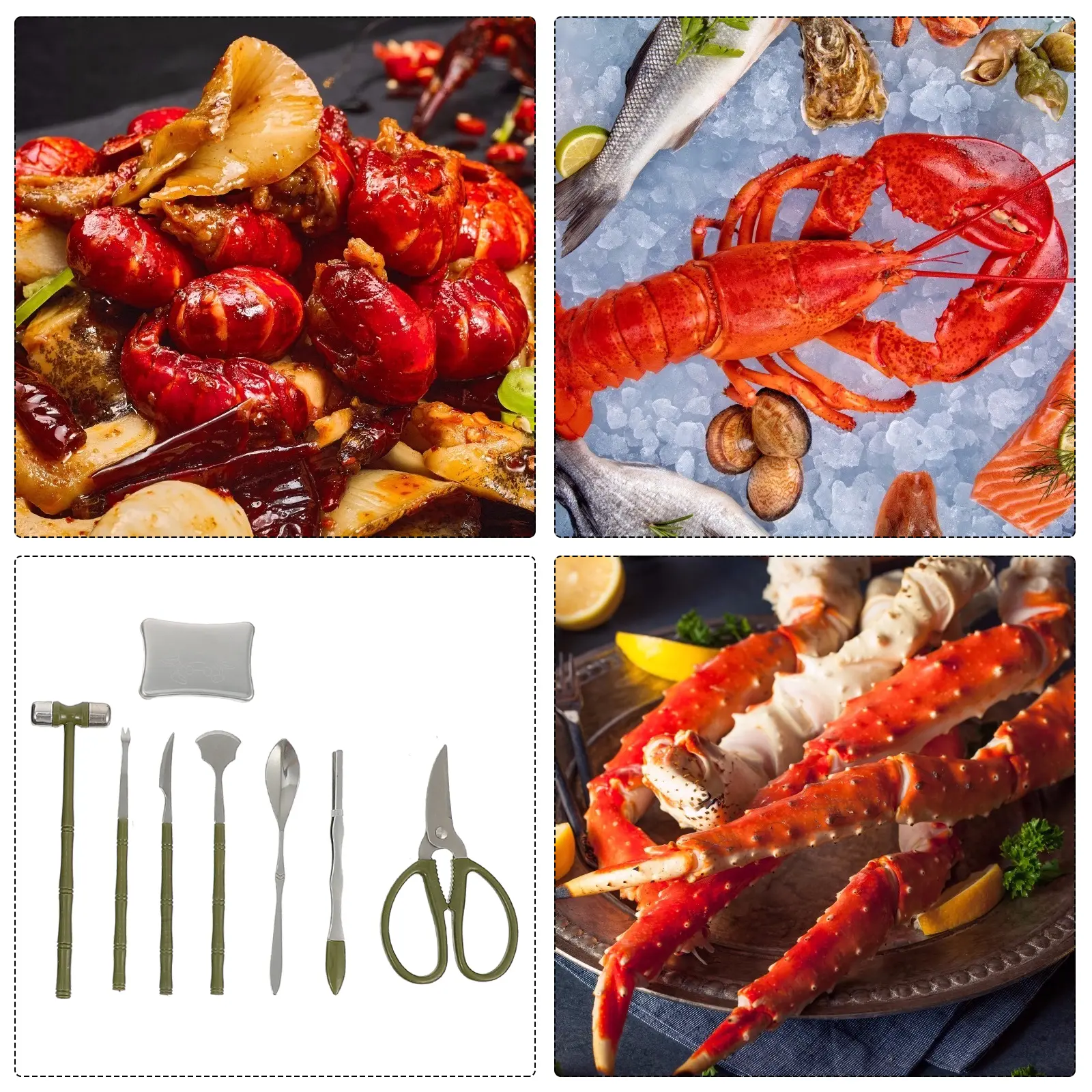 8 Pcs Crab Claw Opener Eating Tool Set Shrimp Peel Tools Small Claws Black Stainless Steel Seafood Crackers Lobster Shellers